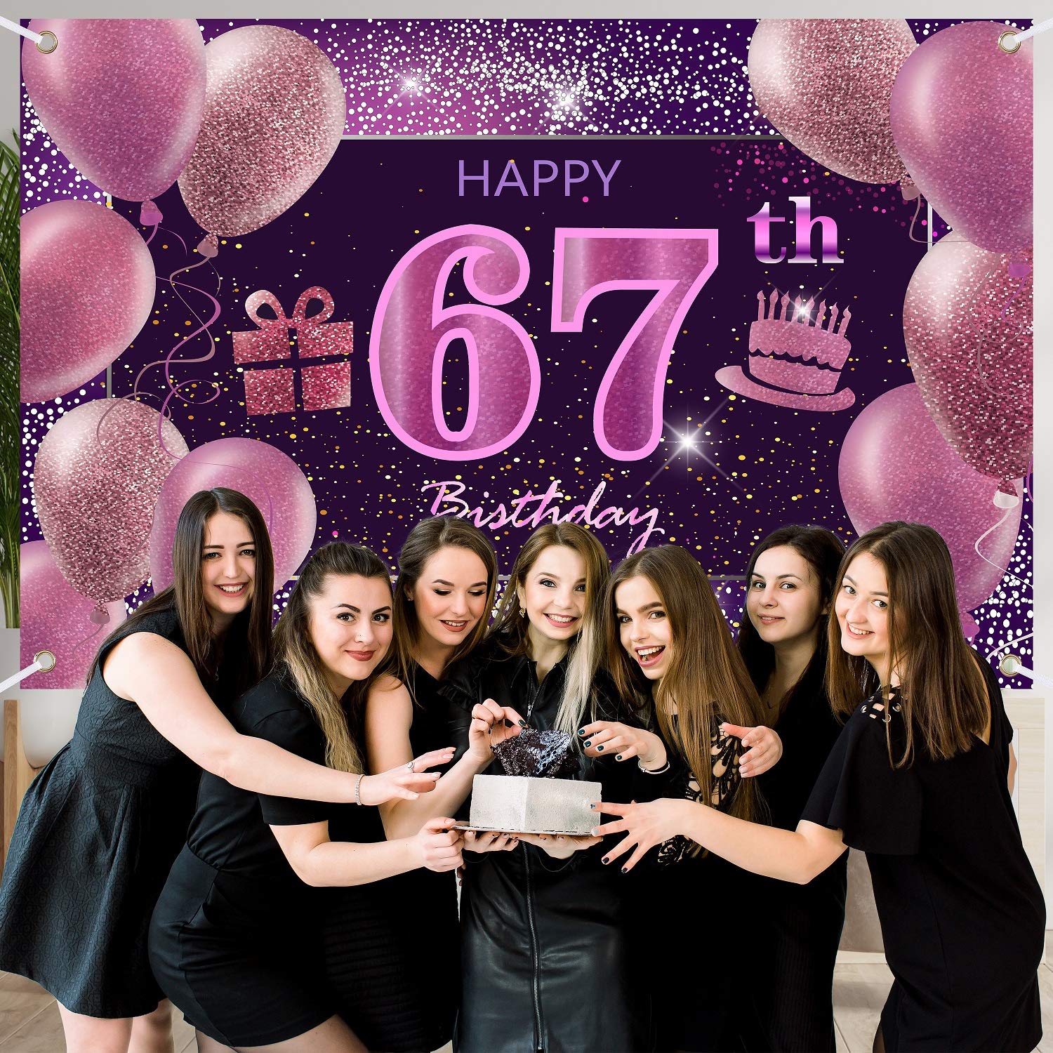 IMISI 67th Birthday Decorations for Women - Pink Happy Birthday Banner & Party Backdrop | Perfect for Birthday Celebrations, Milestone Parties & Photo Booths