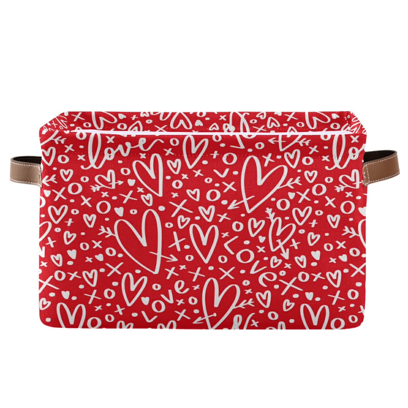 Red Hearts and Arrows Collapsible Canvas Storage Basket - Large Cube Organizer Bin for Home, Office, Closet (15