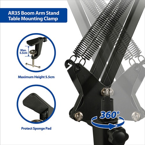 Phottix AR35 Adjustable Desktop Boom Arm Stand for Microphone, Podcast & Streaming - Perfect for Home Studio, Gaming & Office Setup