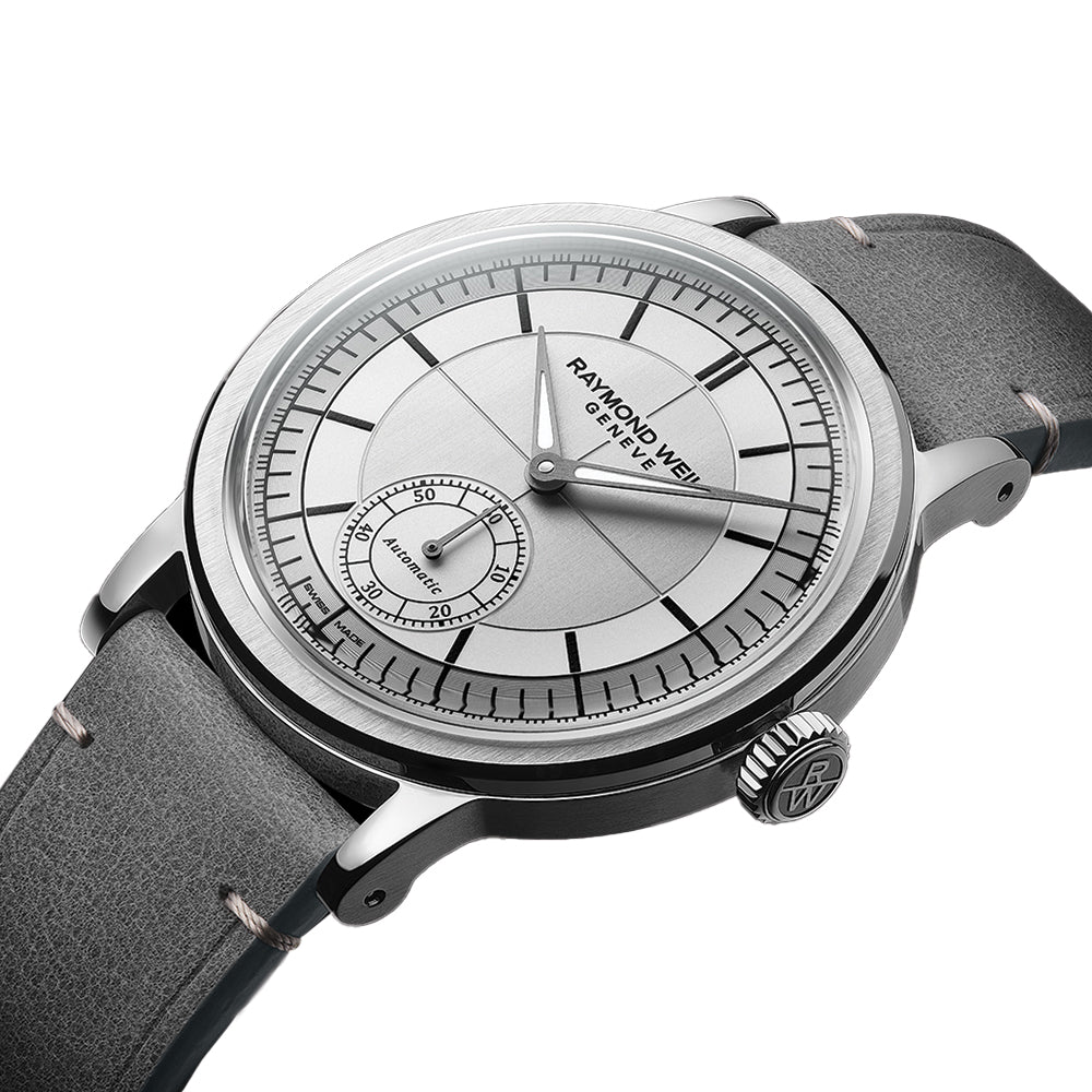 Millesime Men's Automatic Watch with Small Seconds & Sector Dial - 39.5mm Silver Case & Genuine Leather Strap - Perfect for Business, Formal & Casual Wear