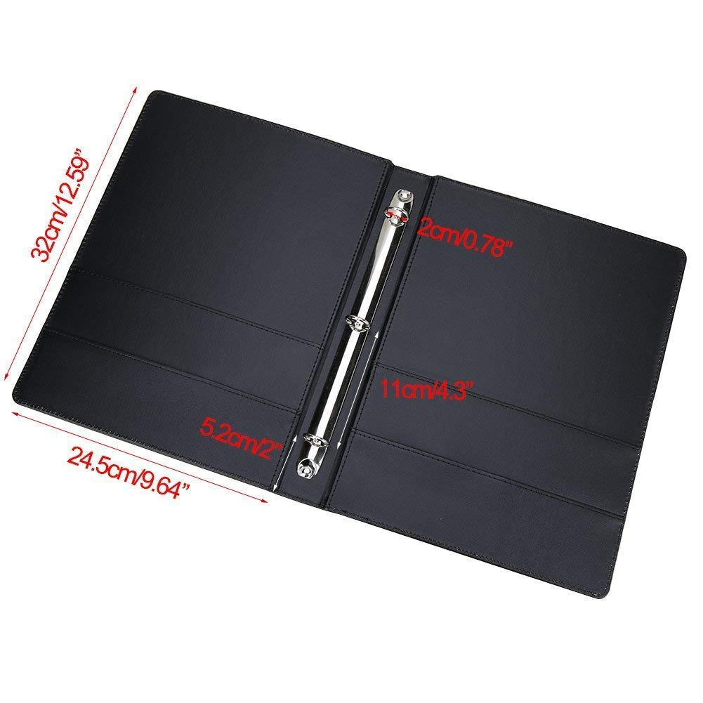 KINGFOM A4 Faux Leather Padfolio - Professional 3 Ring Binder Business Organizer with Card Holder, Document File Folder for Office, School & Meetings (Black) - Perfect for Presentations, Interviews & Daily Organization