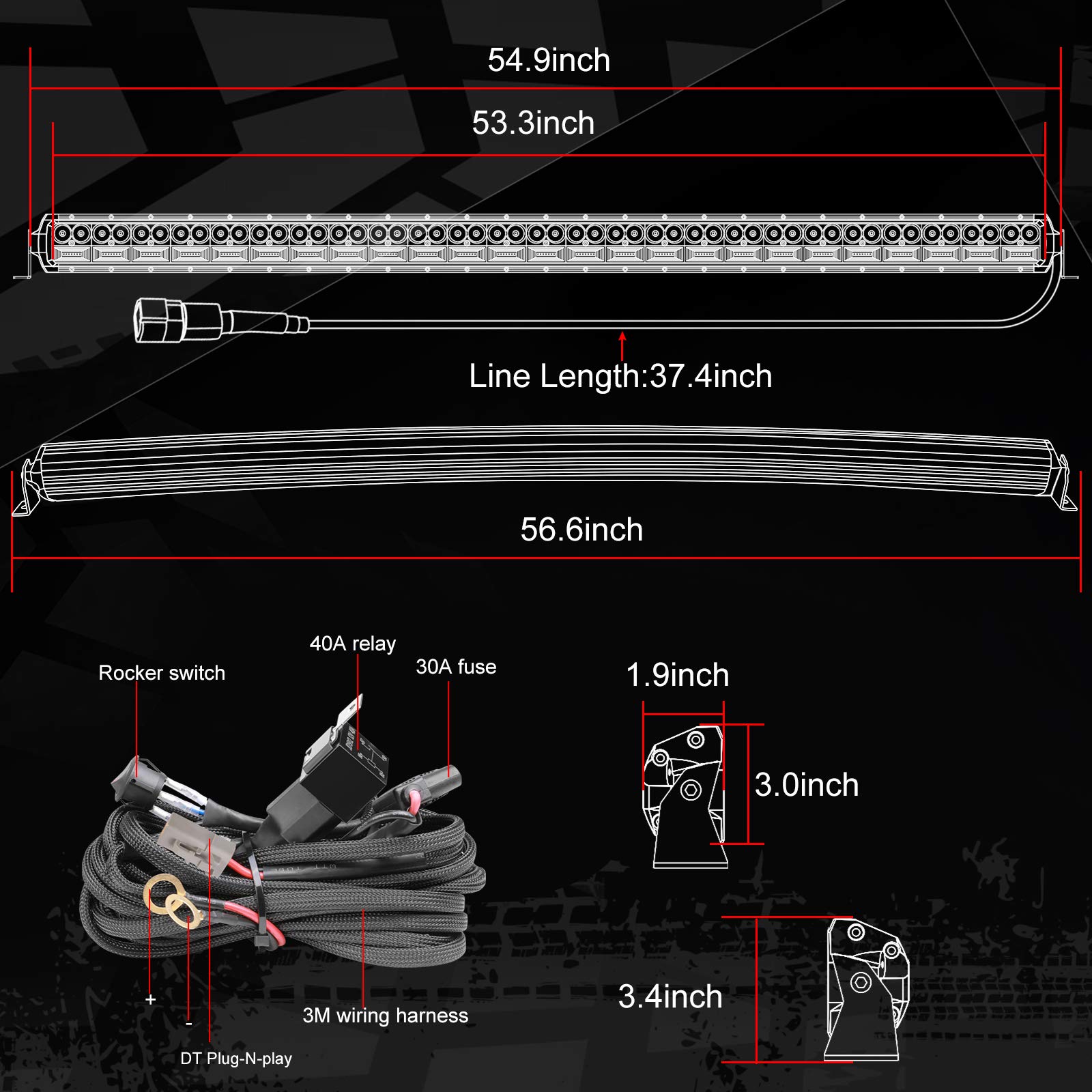 14 Inch & 54 Inch Yellow LED Light Bars with Wiring Harness Kit - Waterproof Off-Road Lighting for Trucks, ATVs, UTVs, Jeeps, Boats & Trailers