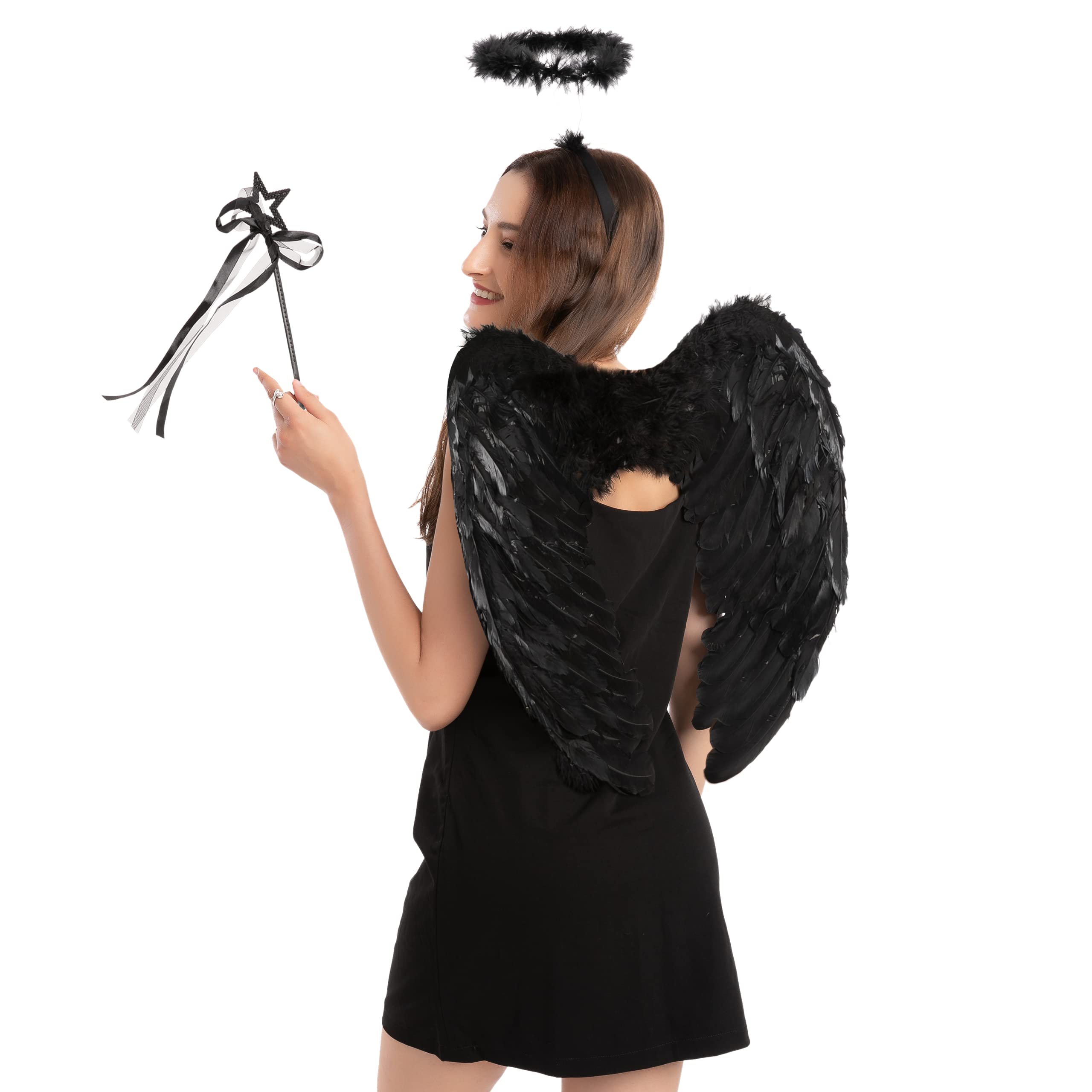 Spooktacular Creations Angel Costume Accessories Set - Feather Wings, Halo Headband & Magic Wand for Halloween, Christmas Parties & Cosplay Events | Perfect for Costume Parties, Pageants & Themed Celebrations