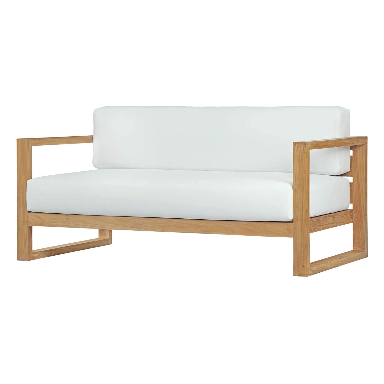 Modern Outdoor Patio Furniture Set - Wooden Lounge Chair, Sofa & Table - White Natural Finish - Perfect for Balcony, Garden, Poolside & Backyard Relaxation