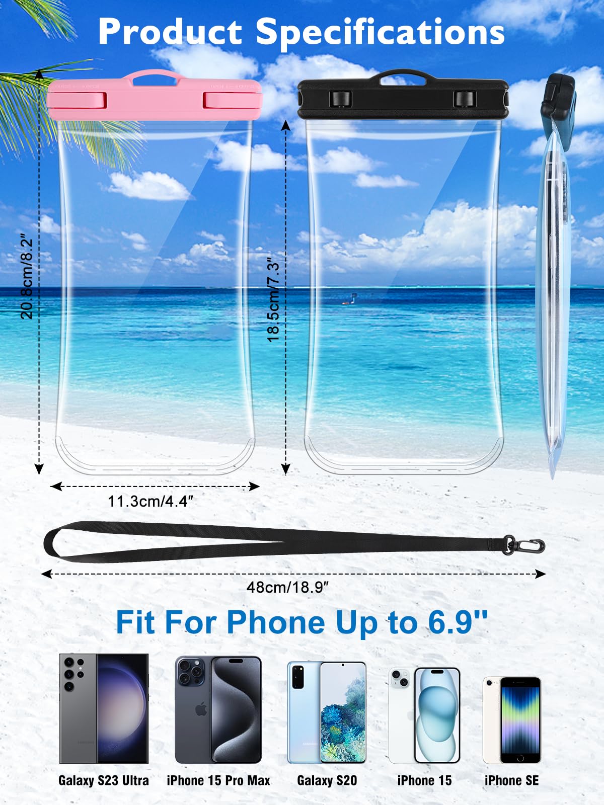 2 Pack Waterproof Phone Pouch [3D] - IPX8 Clear Dry Bag for iPhone 15 Pro Max 14 13 12 11 & Samsung Up to 7.2