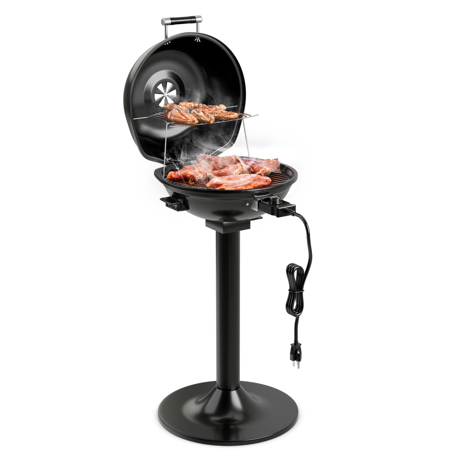 Giantex 1600W Electric BBQ Grill with Removable Non-Stick Grill Rack, Warming Rack & Oil Drip Tray - Adjustable Temperature Portable Outdoor Grill for Camping, Picnics, Tailgating, Backyard & Patio Parties - Black