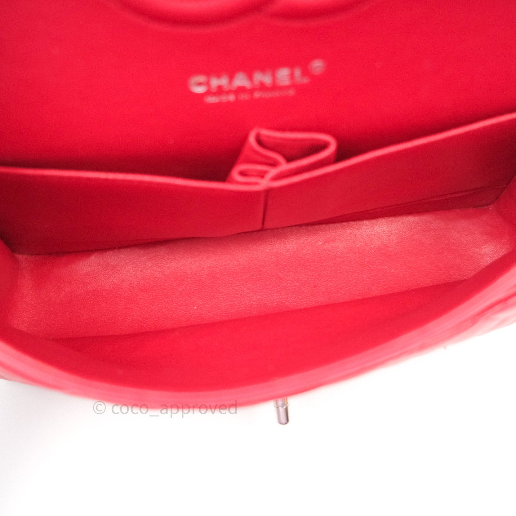 Chanel Classic Medium Double Flap Bag - Red Lambskin Leather with Silver Hardware | Luxury Handbag for Women, Perfect for Date Night & Special Occasions