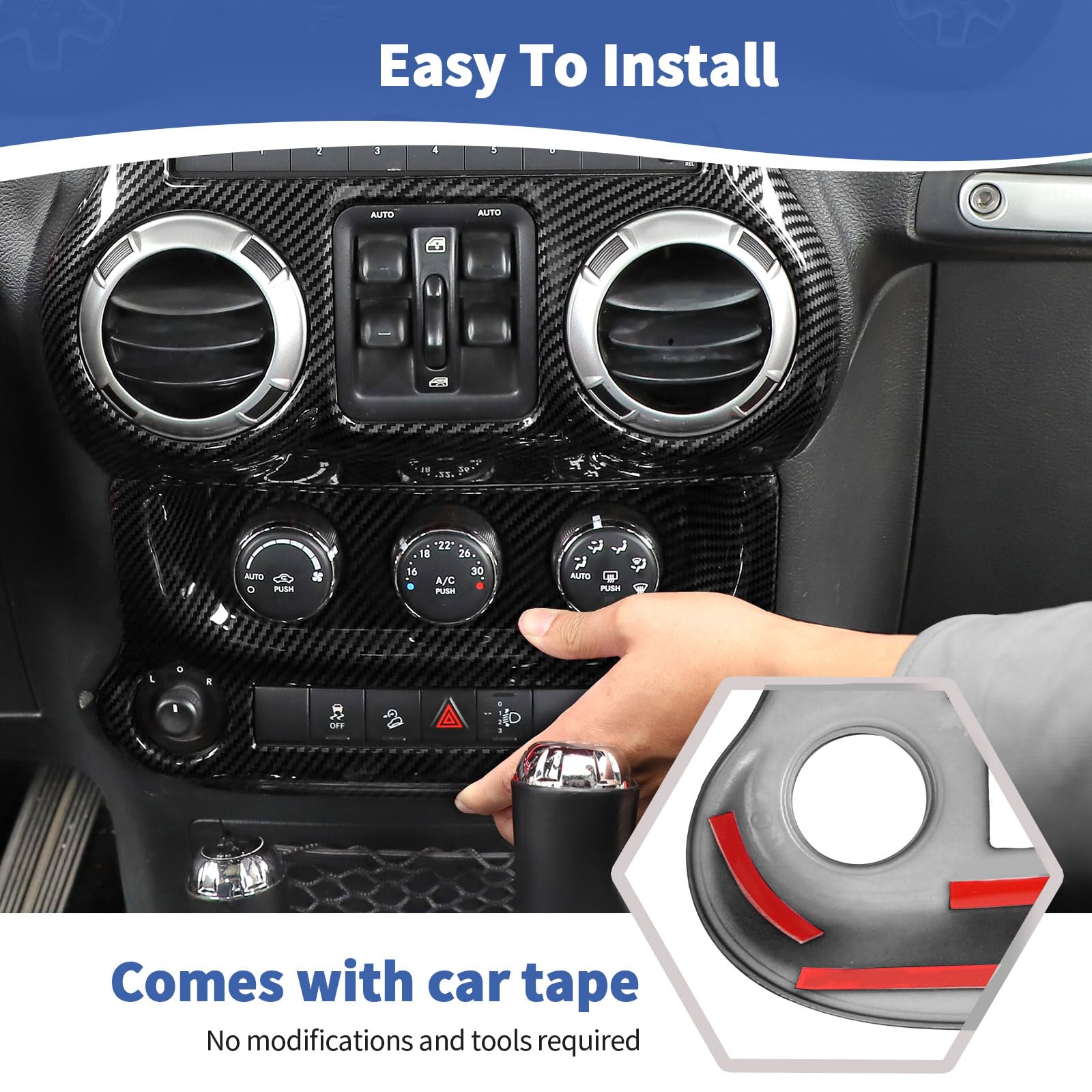 Carbon Fiber AC Control Panel Cover Trim for Jeep Wrangler JK JKU (2011-2017) - 2PCS Interior Dashboard Accessories | Upgrade Your Jeep's Interior Style for Off-Road Adventures & Daily Driving
