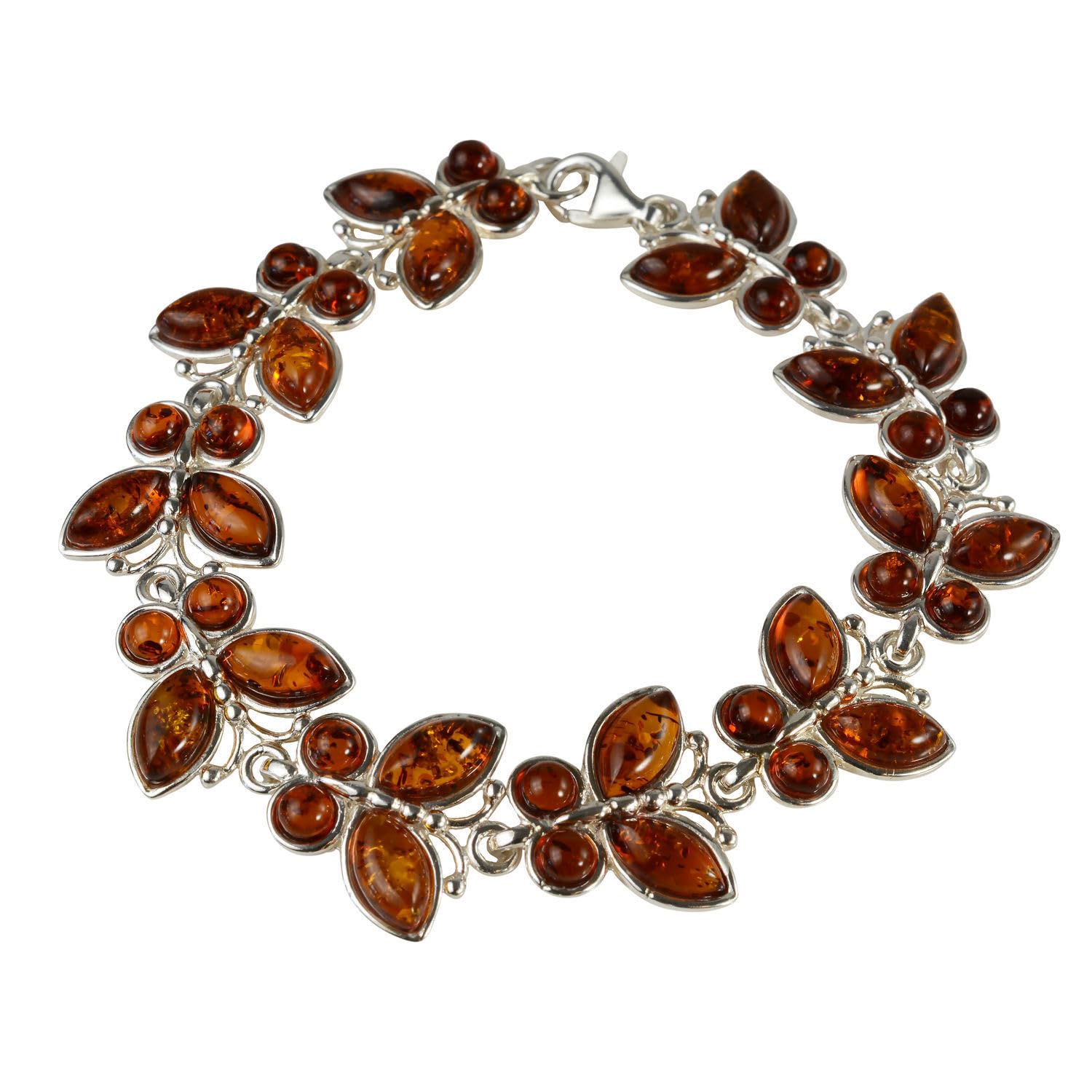 Baltic Honey Amber Jewelry Set for Women - Sterling Silver Amber Earrings, Bracelet & Necklace with Butterfly Design | Perfect Holiday Gift & Special Occasion Jewelry Collection