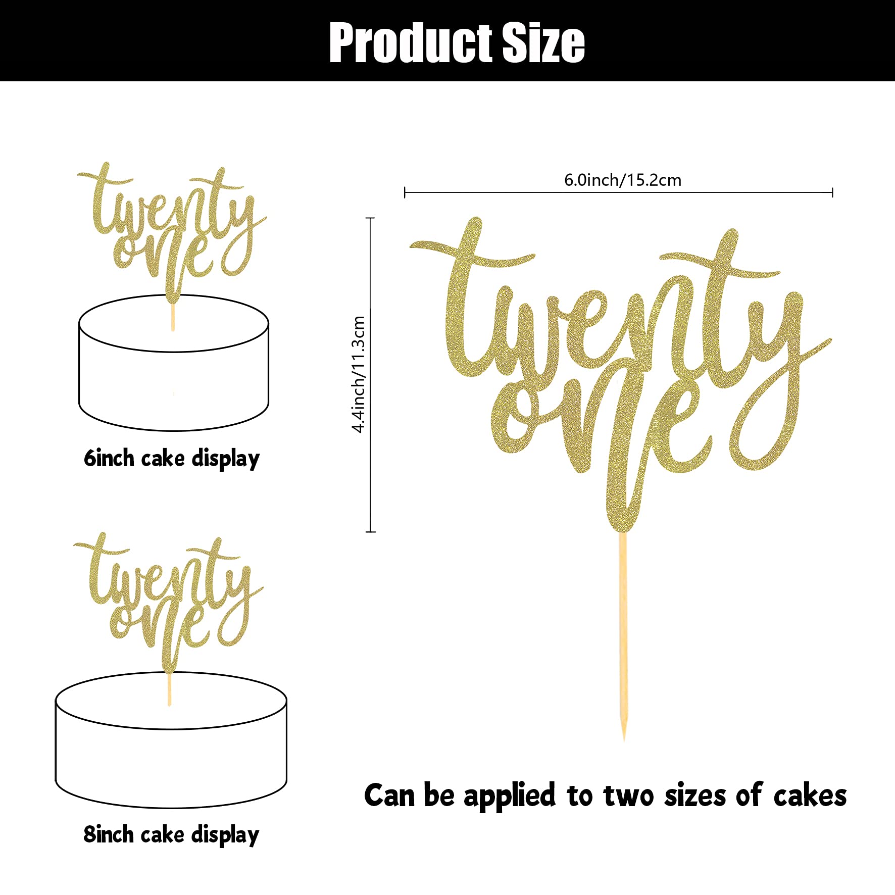 21st Birthday Cake Topper - Gold Glitter 21 Cake Decorations for Happy Birthday & Wedding Anniversary Parties (6.5 Inch) - Perfect for Milestone Celebrations, Sweet 16, Graduation & Special Occasions