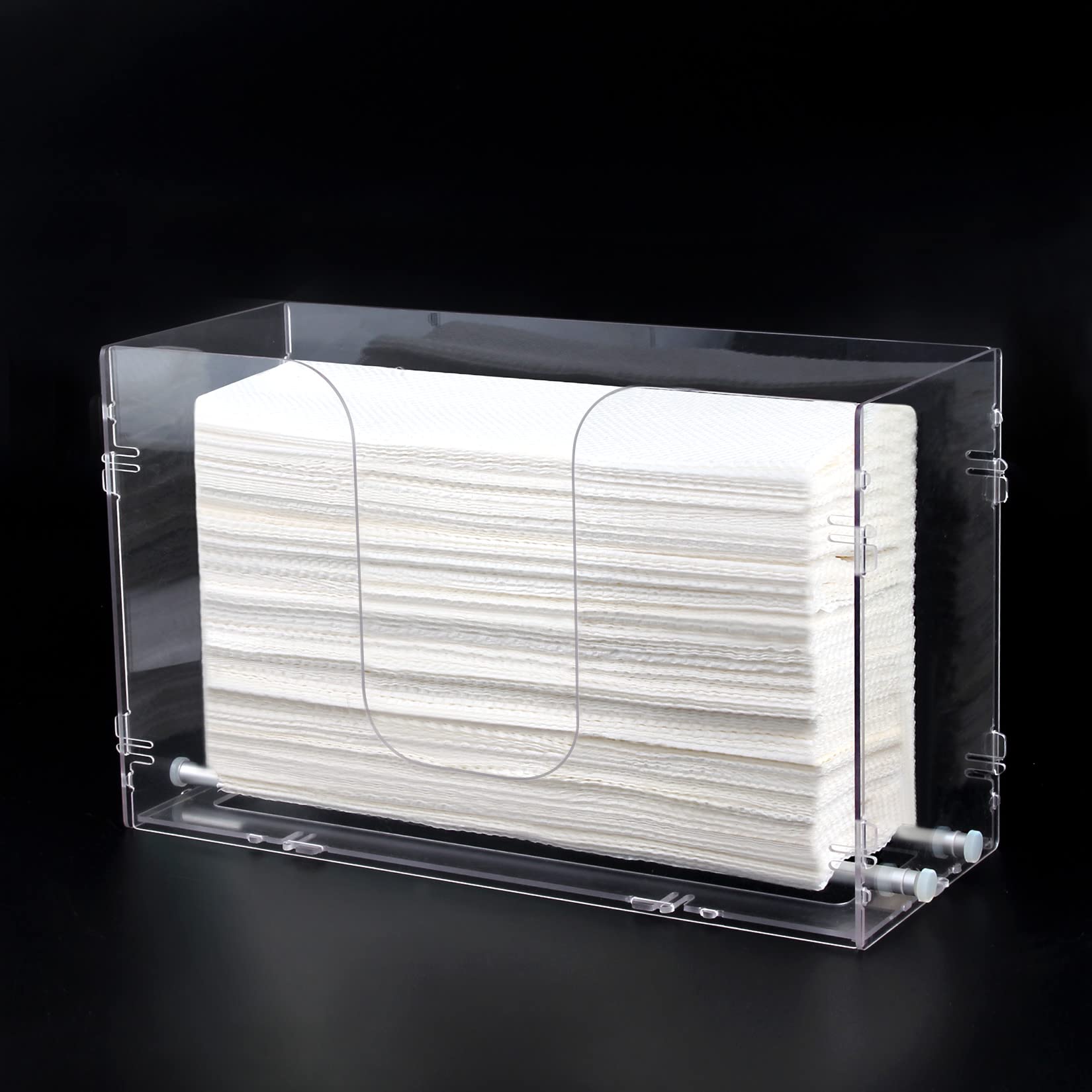 Evron Paper Towel Dispenser - Countertop & Wall Mount Clear Holder for C Fold, Z Fold, Trifold & Multifold Towels - One-Hand Pull Design with Snap-On Assembly - Perfect for Kitchen, Bathroom & Office Use