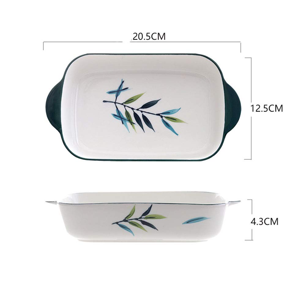 8 x 5 Inch Ceramic Baking Dish with Handle - Oven Safe Lasagna Pan, Cheese Bakeware, Rice Bowl - Perfect for Roasting, Serving & Table Presentation (Leaf Design, 1 Piece) - Ideal for Family Dinners, Potlucks & Holiday Meals