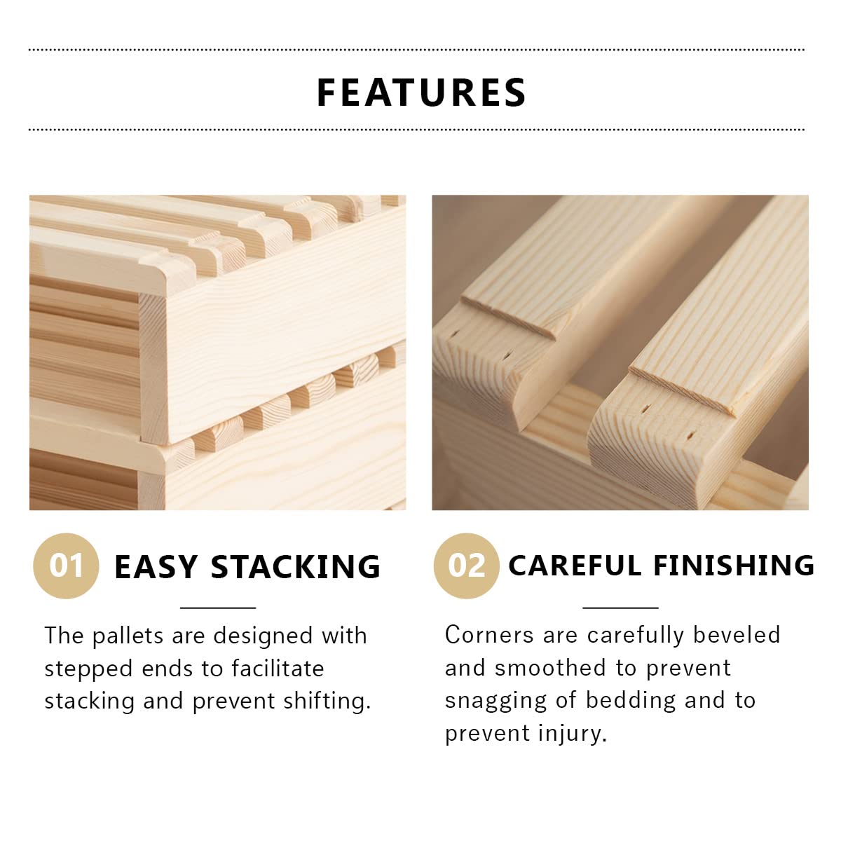 EMOOR 4-Piece Pine Wood Pallet Bed Slats for Japanese Futon Mattress - Natural Wood Floor Sleeping Support for Tatami Mat - Perfect for Minimalist & Space-Saving Bedroom Designs