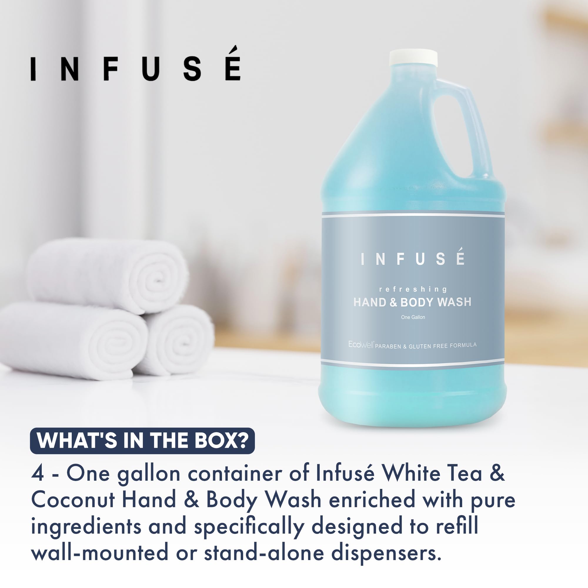**Terra Pure Infuse Hotel Body Wash & Hand Soap Refill - 1 Gallon (Set of 4) | Bulk Soap Dispenser Refill for Hotels, Spas & Restaurants | Moisturizing & Antibacterial**