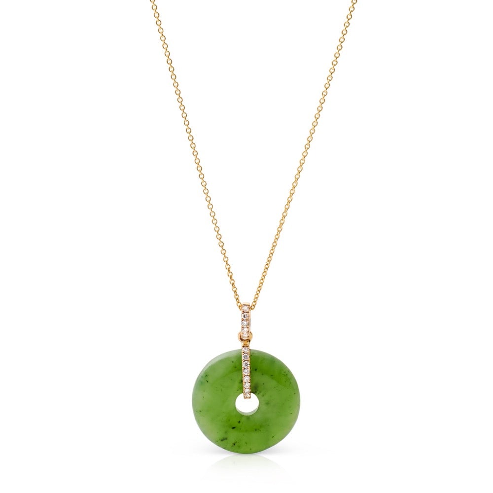 Green Nephrite Jade Pi & Diamond Pendant Necklace | Elegant Jewelry Gift for Women | Perfect for Weddings, Anniversaries & Special Occasions