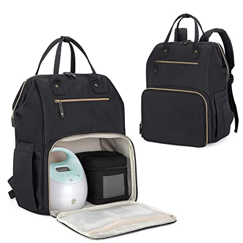 Damero Breast Pump Backpack with Inner Divider - Large Pumping Bag with Laptop Compartment & Multiple Pockets | Fits Most Breast Pump Brands & Cooler Bag | Black Patent Design | Perfect for Working Moms & Traveling Nursing