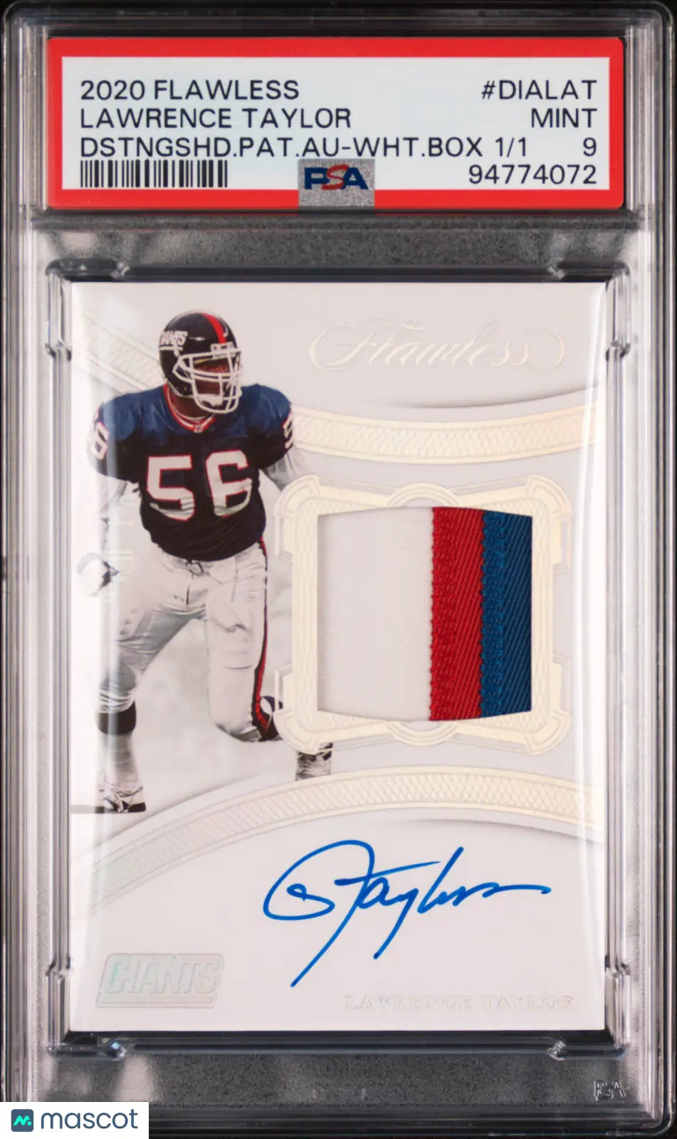 2020 Flawless PSA 9 Lawrence Taylor Distinguished Patch Auto White Box 1/1 - Rare Football Trading Card for Collectors & Investors - Perfect for Display, Gifts, and Sports Memorabilia Collections