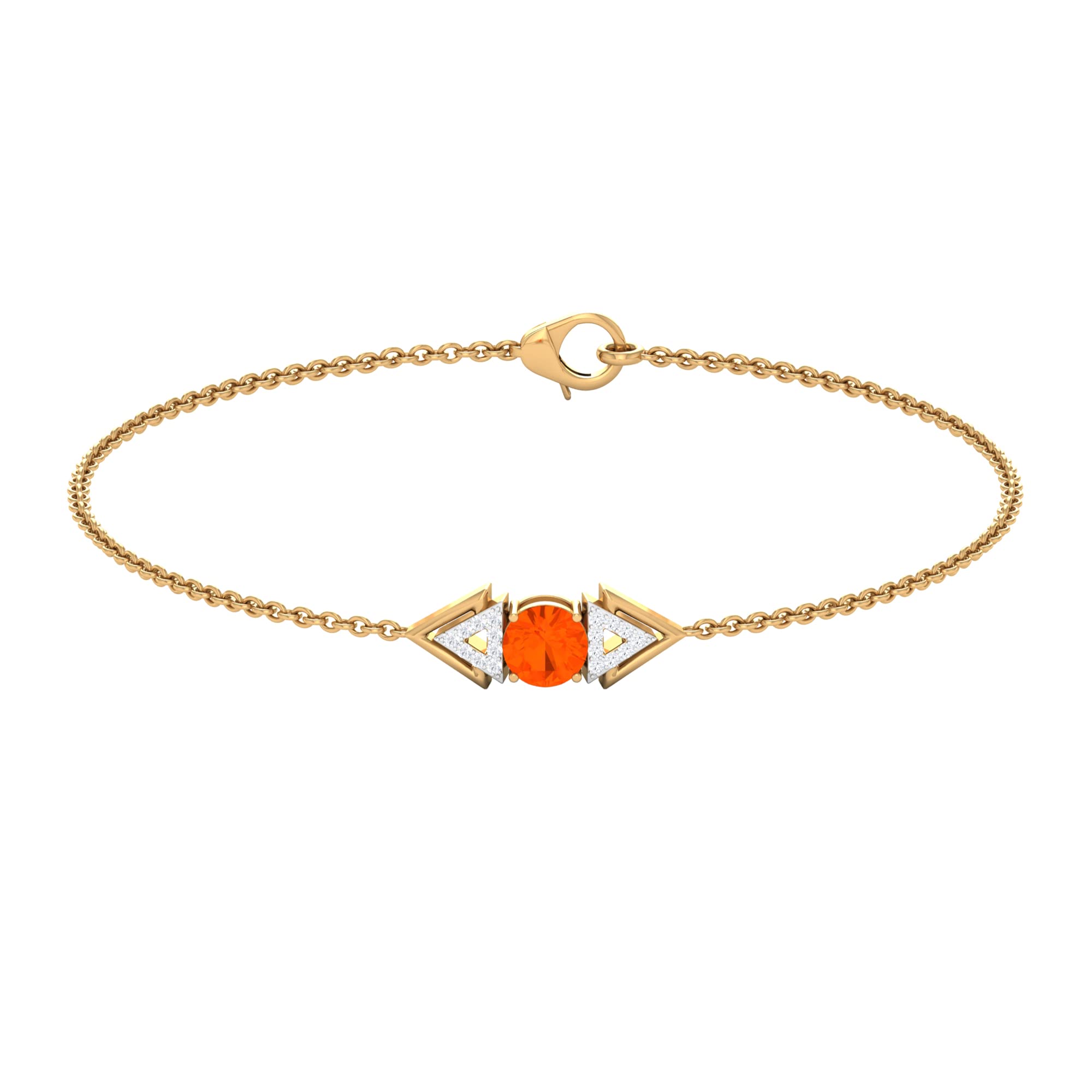 1/4 CT Fire Opal and Diamond 14K Solid Gold Chain Bracelet for Women - 5mm Geometric Minimalist Jewelry Gift for Her, Perfect for Weddings, Anniversaries & Everyday Elegance