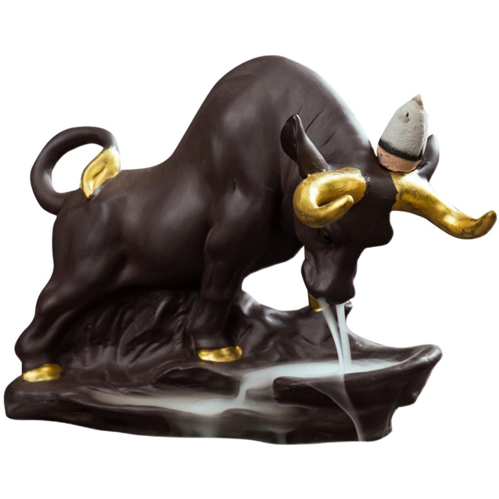 Premium Backflow Incense Burner - Lucky Bull Design for Aromatherapy, Home & Office Décor | Handcrafted Ceramic Incense Holder for Meditation, Yoga, and Relaxation | Perfect Gift for Feng Shui & Zen Lovers