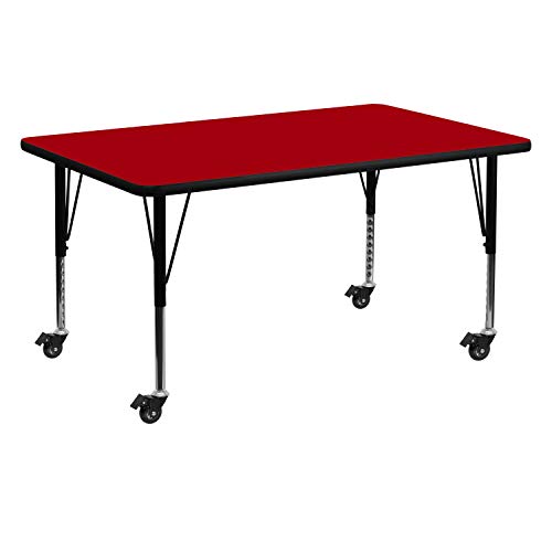 EMMA + OLIVER 30x60 Inch Red Thermal Laminate Preschool Activity Table - Durable Kids Learning Table for Classroom, Daycare & Home Playroom