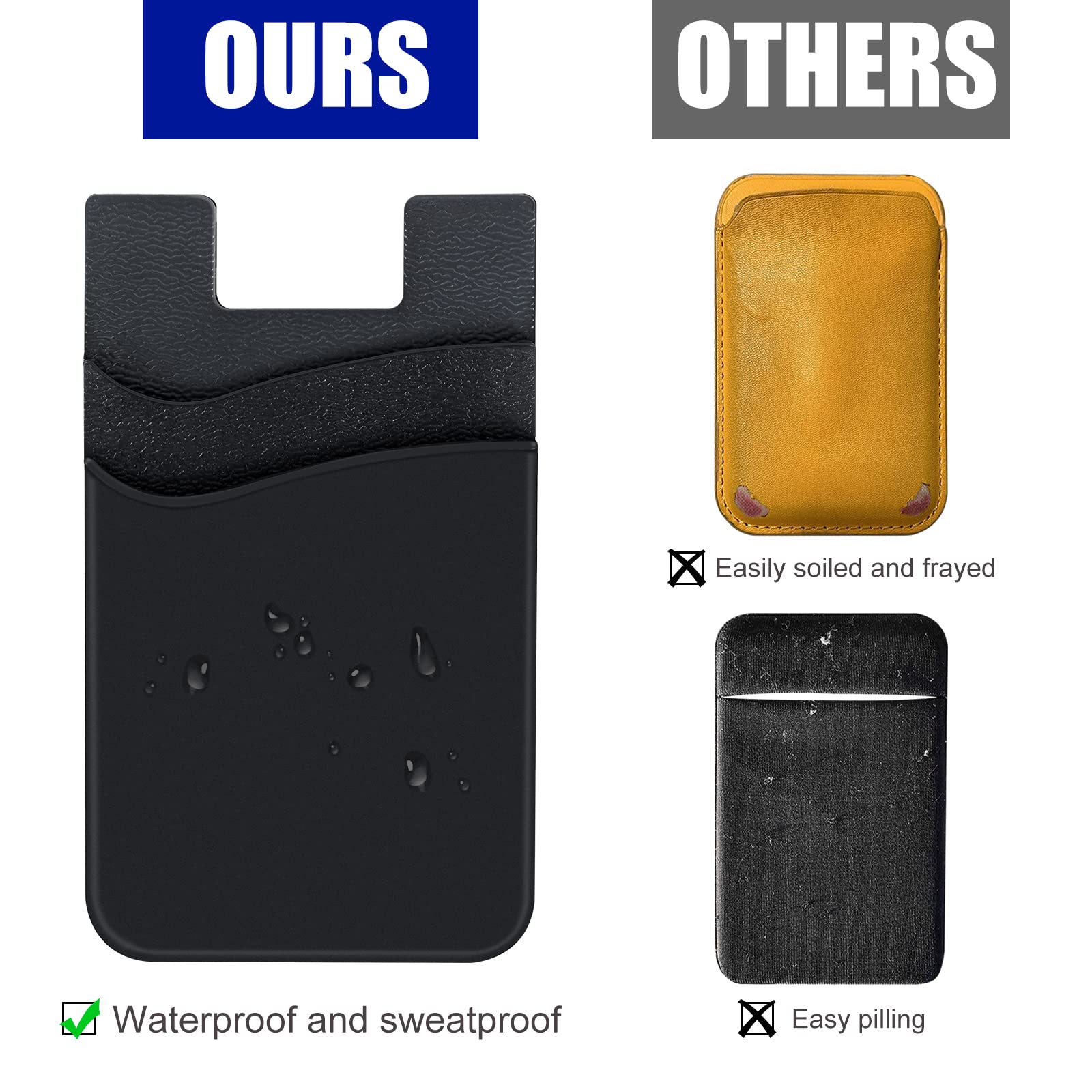 5-Pack Silicone Phone Wallet Sticker - Double Pocket Credit Card Holder for All Smartphones (Navy, Sierra, Pastel, Blue, Black) | Stick-On Back of Phone Case for Hands-Free Shopping & Travel Convenience