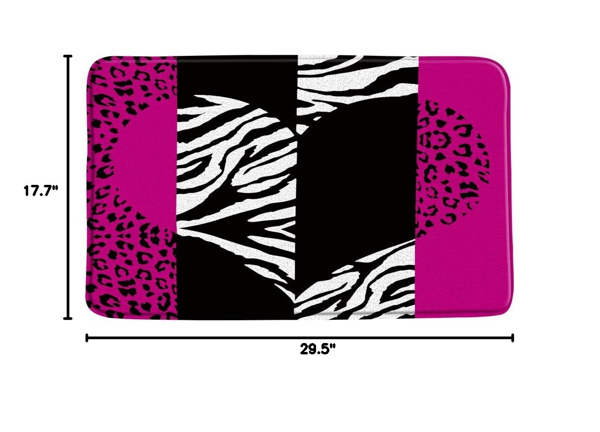 Pink Black Leopard Print Bath Mat - Soft Microfiber Memory Foam Bathroom Rug with Zebra Stripes & Heart Design - Absorbent Non-Slip Floor Mat for Bathroom, Toilet & Kitchen Decor - Perfect for Modern Home, Spa & Guest Room