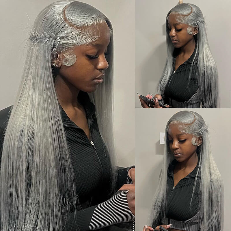 Eullair #613 Blonde Lavender Purple Pink Grey Straight Human Hair Wig with 13x4 Transparent Lace Frontal for Women | Perfect for Cosplay, Daily Wear & Special Occasions