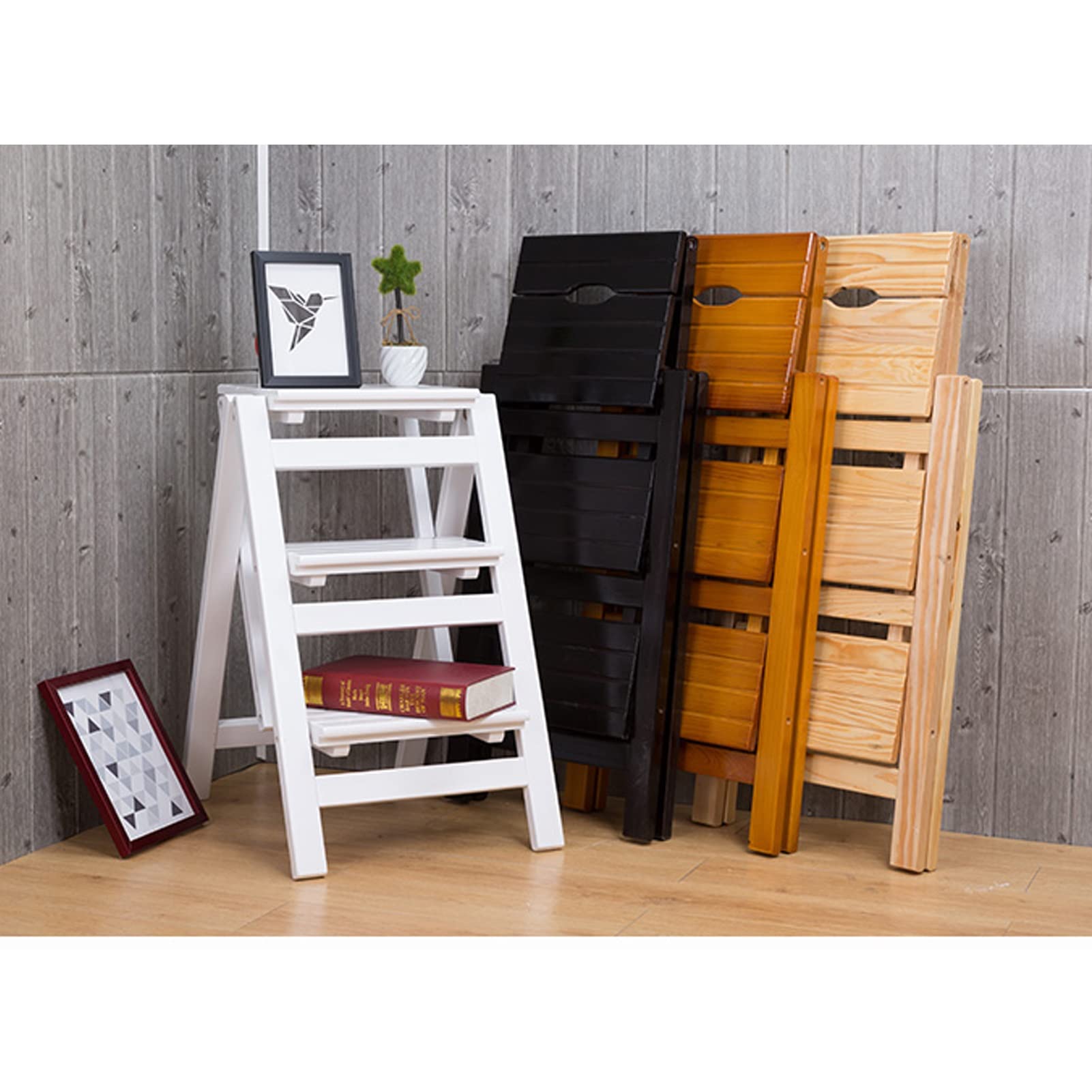KAZUP Foldable Wooden Step Stool for Kitchen, Home & Office - Portable Ladder Stool with Non-Slip Surface - Perfect for Reaching High Shelves, Cooking, and Home Organization