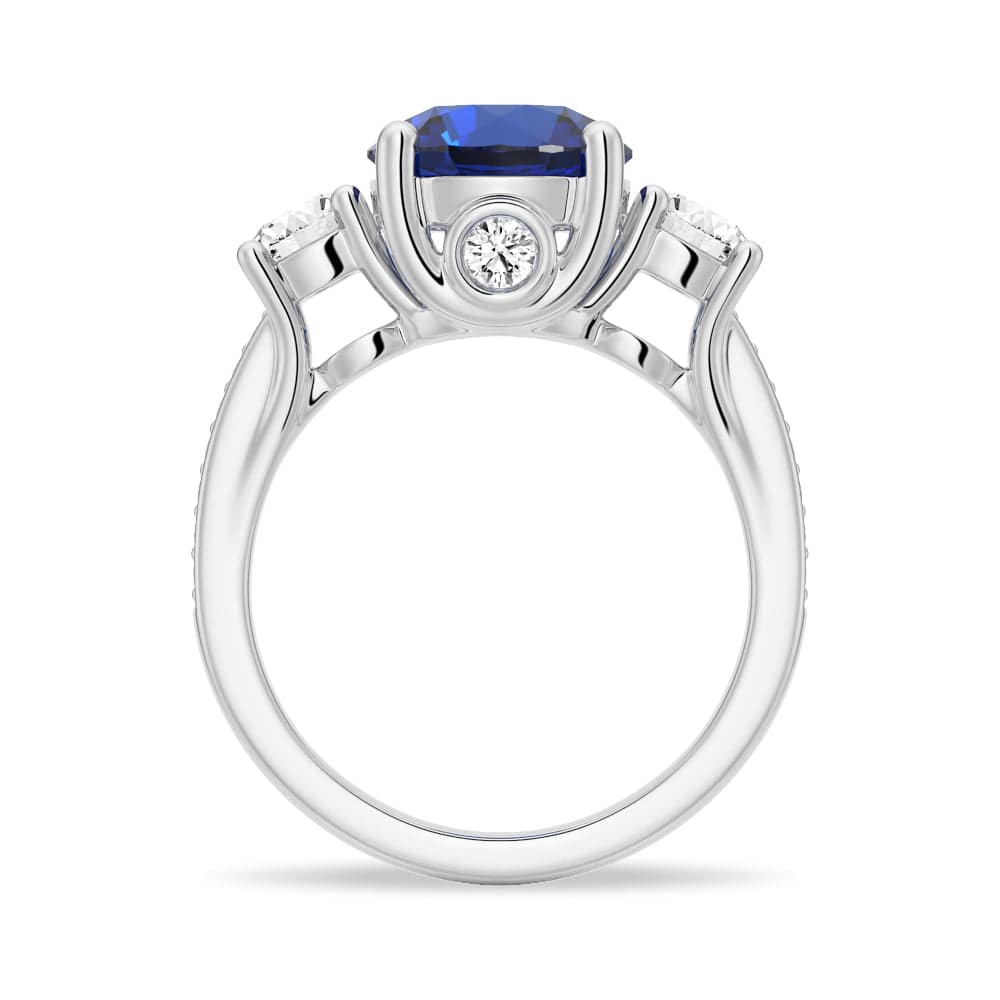 2.5 Carat Classic Blue Sapphire & White Sapphire Three Stone Ring – Elegant Engagement, Wedding, or Anniversary Jewelry Gift for Her
