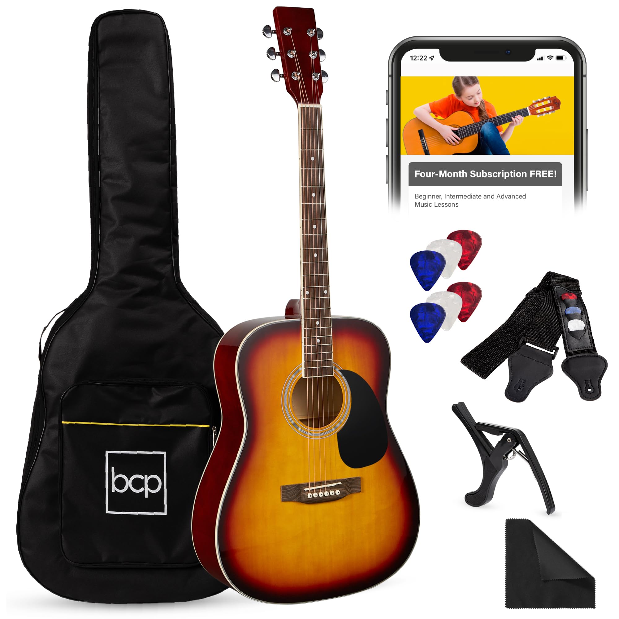 Best Choice Products 41-Inch Full-Size Beginner Acoustic Guitar Starter Set with Gig Bag, Strap, Capo, Strings & Picks - Sunburst Finish | Perfect for Beginners, Practice, Performances & Gifts
