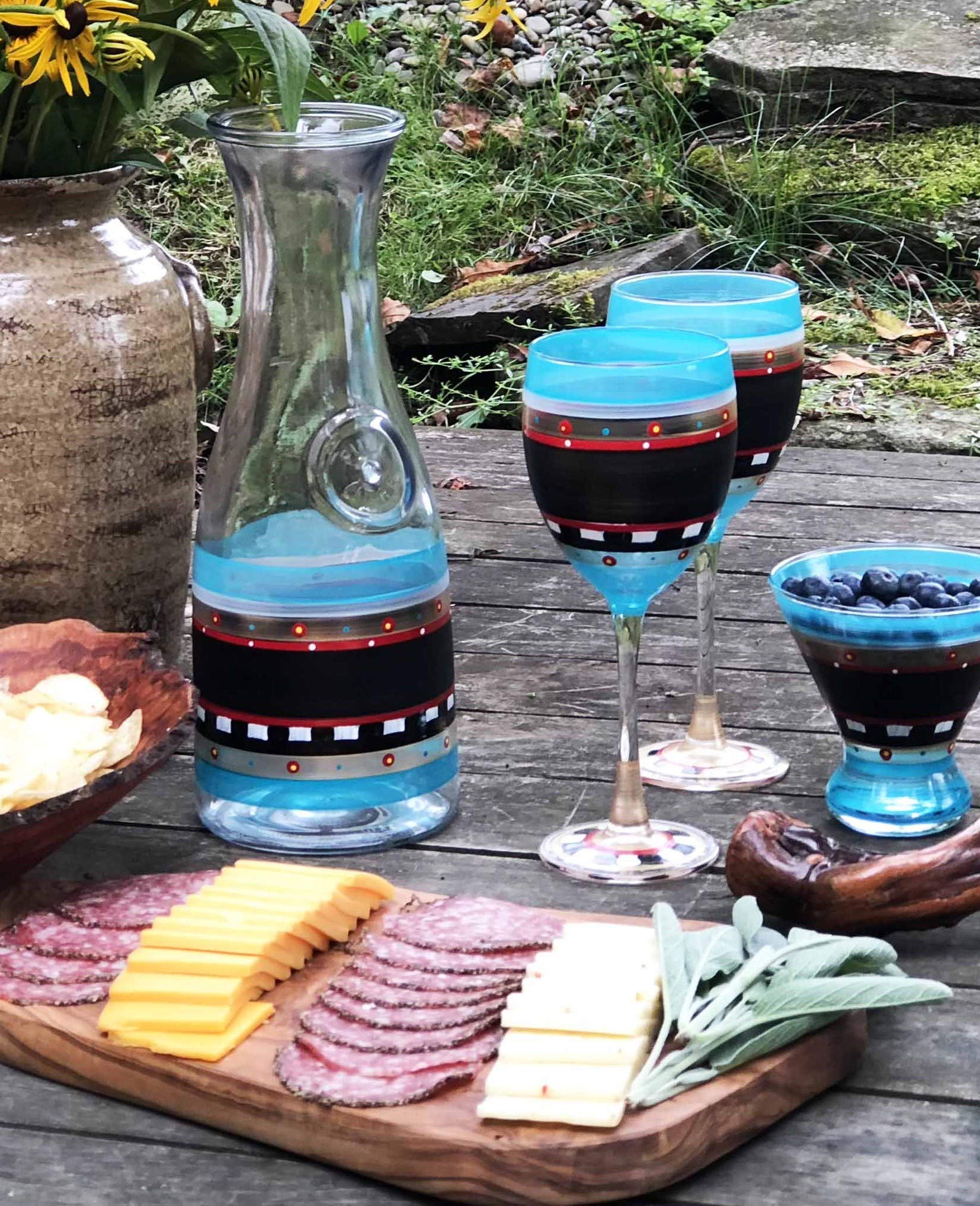 Hand Painted Moroccan Mosaic Glass Carafe - Unique Chalkboard Surface Kitchen Decor - Personalized Chalk Writing Tabletop Decoration by USA Artists | Perfect for Home Décor, Gift Giving & Entertaining