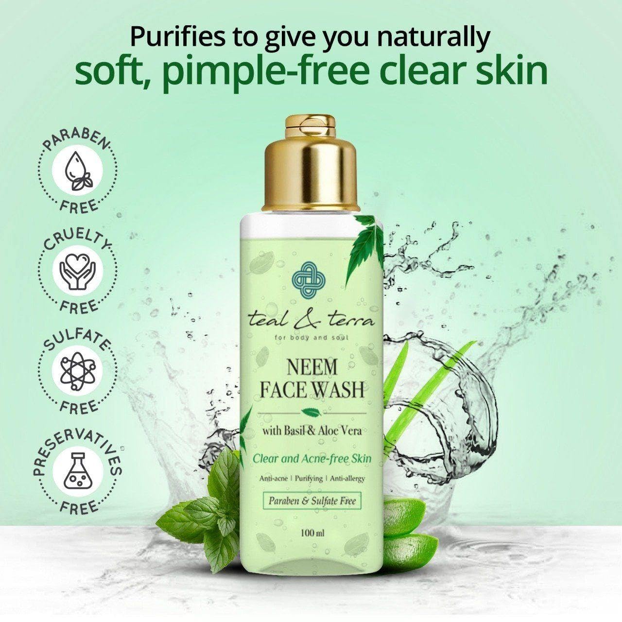 Teal & Terra Kumkumadi Oil (30ml) & Neem Face Wash Set - Skin Brightening Night Serum & Cleanser for Glowing, Even Skin Tone | Ayurvedic Skincare Duo for Dry, Dull & Acne-Prone Skin | Perfect for Night Routine & Travel Skincare