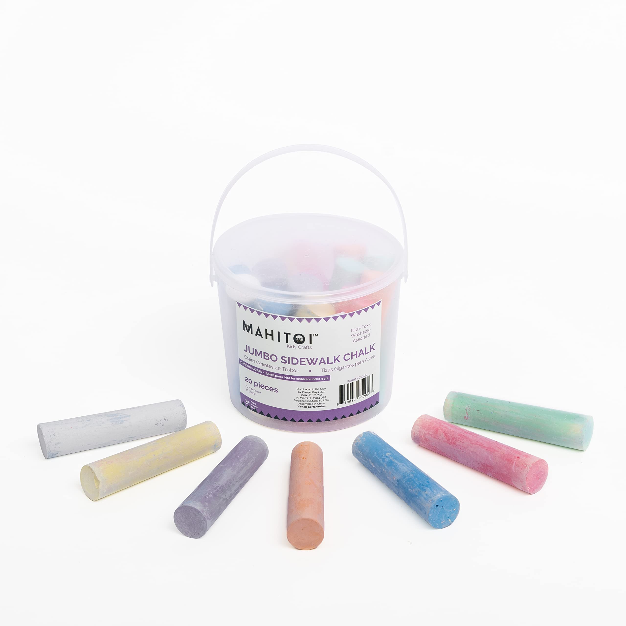 Washable Jumbo Sidewalk Chalk for Kids - Non-Toxic, Vibrant Colors, Easy-Grip Sticks (20-Pack) - Perfect for Outdoor Play, Driveway Art & Summer Activities