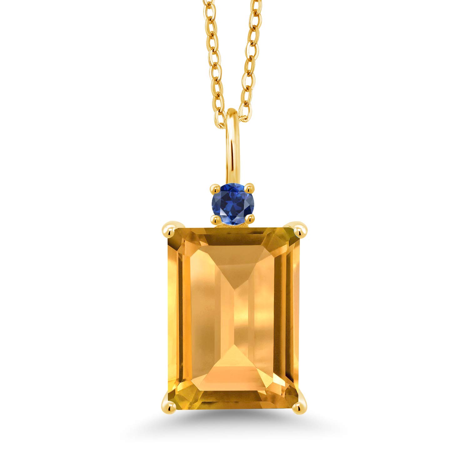 8.34 Ct Natural Yellow Citrine & Blue Created Sapphire 18K Gold Plated Silver Pendant Necklace - Elegant Jewelry Gift for Women, Perfect for Birthdays, Anniversaries & Special Occasions