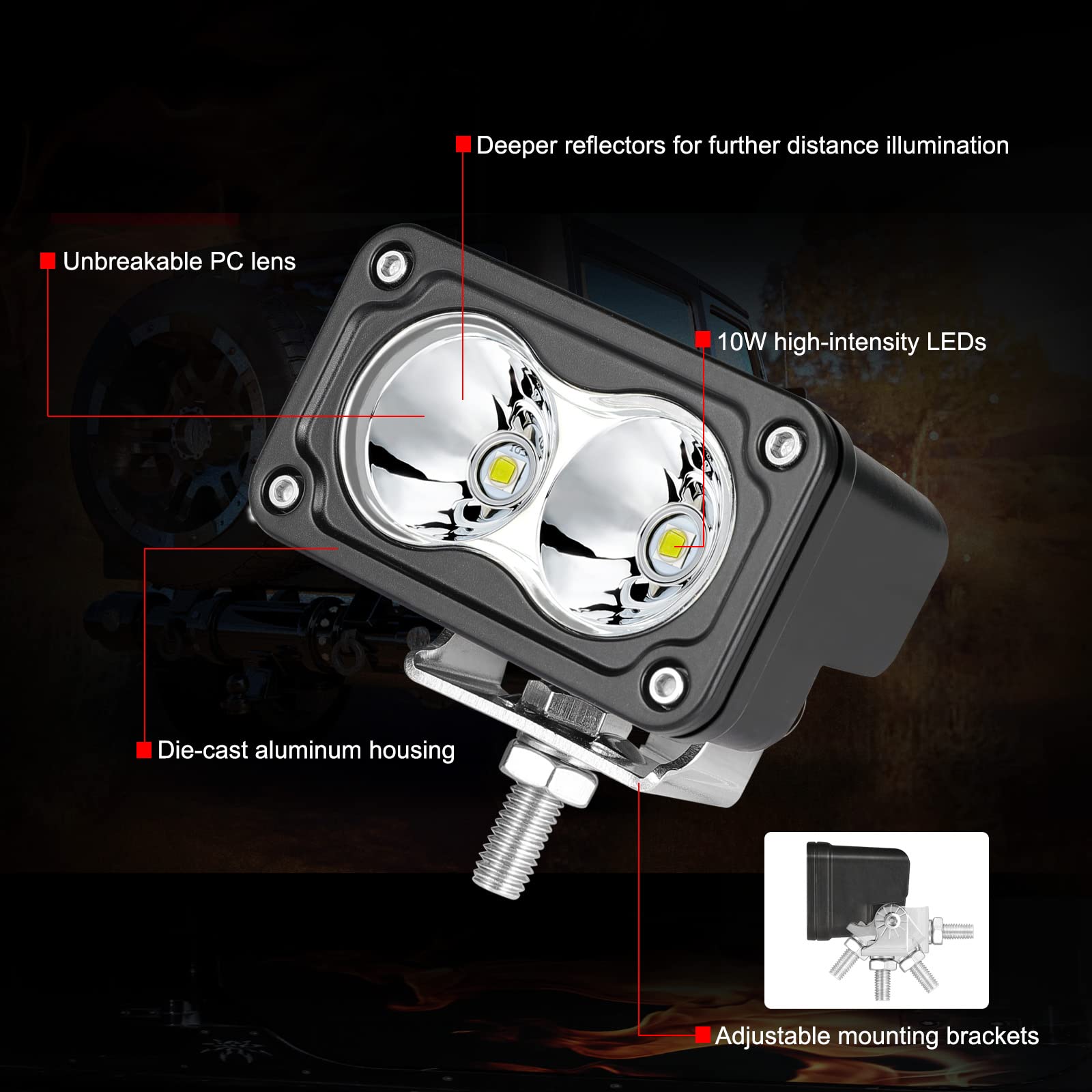 2Pcs 40W 3 Inch LED Pod Lights - Super Bright Off Road Spot Light & Work Light for Truck, ATV, UTV, Motorcycle, Boat - Waterproof Fog Light & Bumper Light for Night Driving, Camping, Hunting & Offroad Adventures