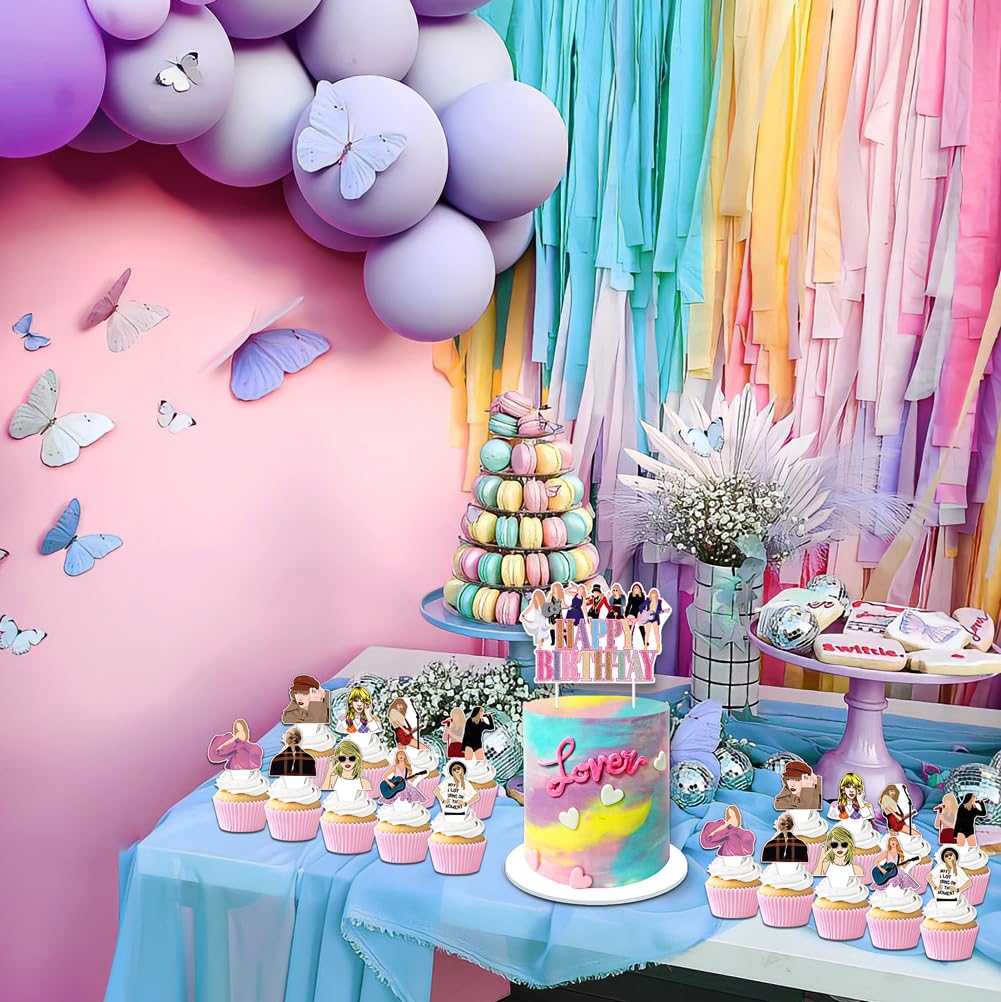 Music Singer Party Decorations & Cake Toppers Set - Birthday Cupcake Toppers for Girls, Concert Theme Bday Party Supplies - Perfect for Music Lover Celebrations & Cake Decorating