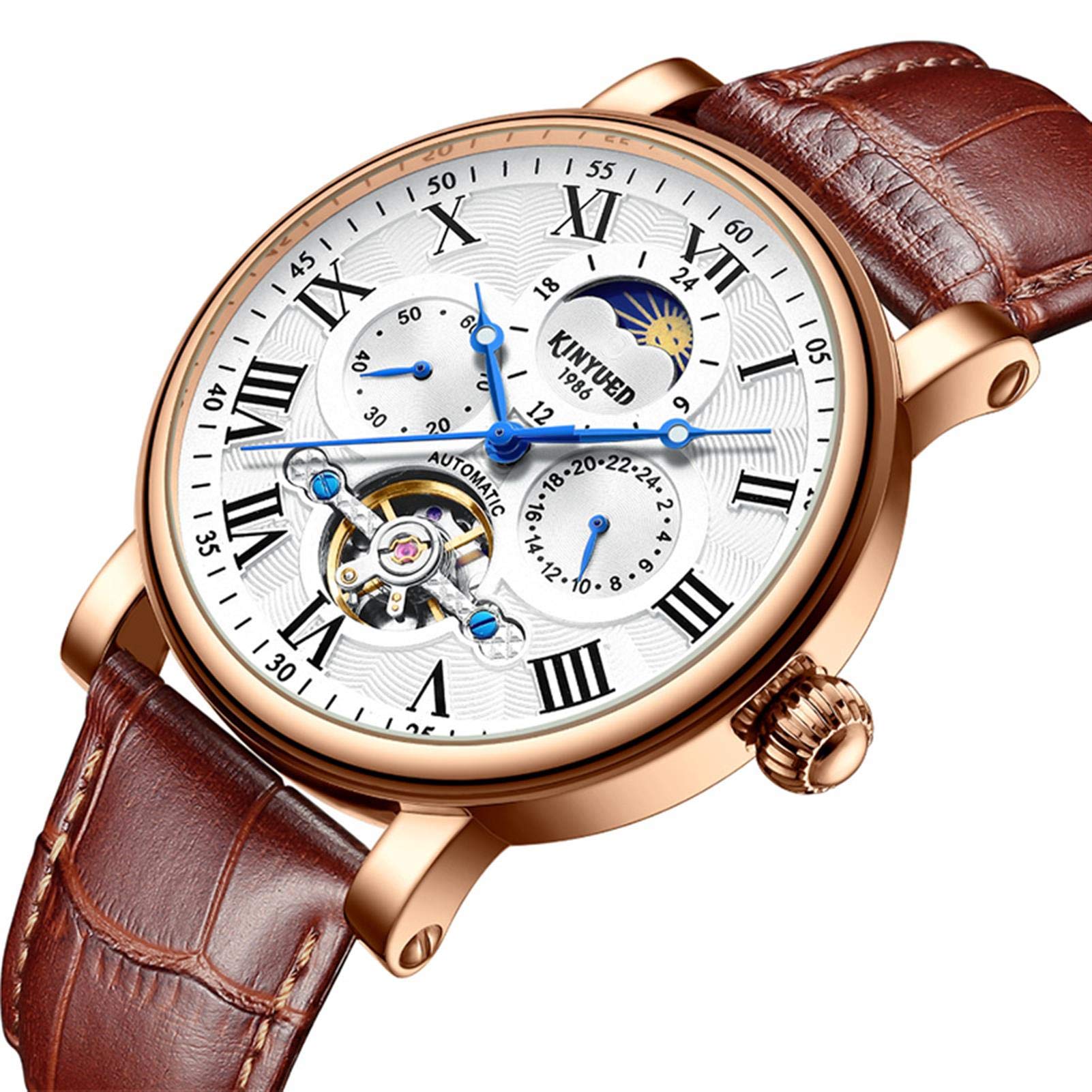 JTTM Luxury Men's Tourbillon Automatic Self-Winding Mechanical Watch - Business Leather Strap, Calendar, Luminous Hands, Waterproof - Perfect for Formal Events, Office Wear & Gift Giving