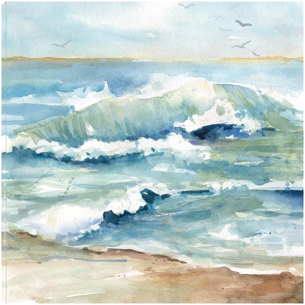 Carol Robinson Beach Waves Fine Art Canvas Wall Decor - 37x37 Inch Ready to Hang Painting for Living Room, Bedroom, Bathroom, Kitchen, Office - Coastal Home Decor & Gift Idea for Beach House, Vacation Rental or Seaside Themed Spaces