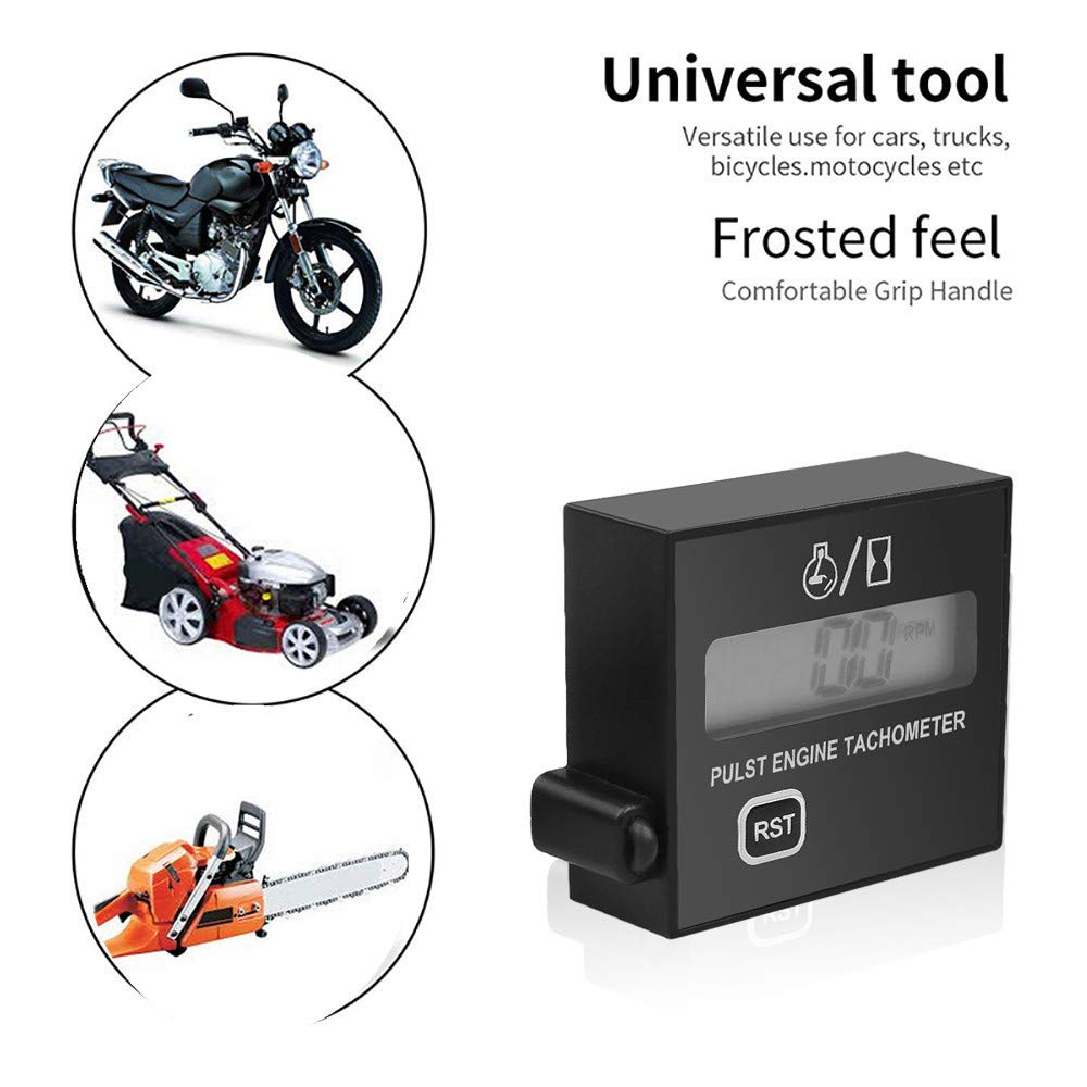 Digital Tachometer & Hour Meter for Motorcycle/Chainsaw - Engine RPM Gauge for Riding & Cutting