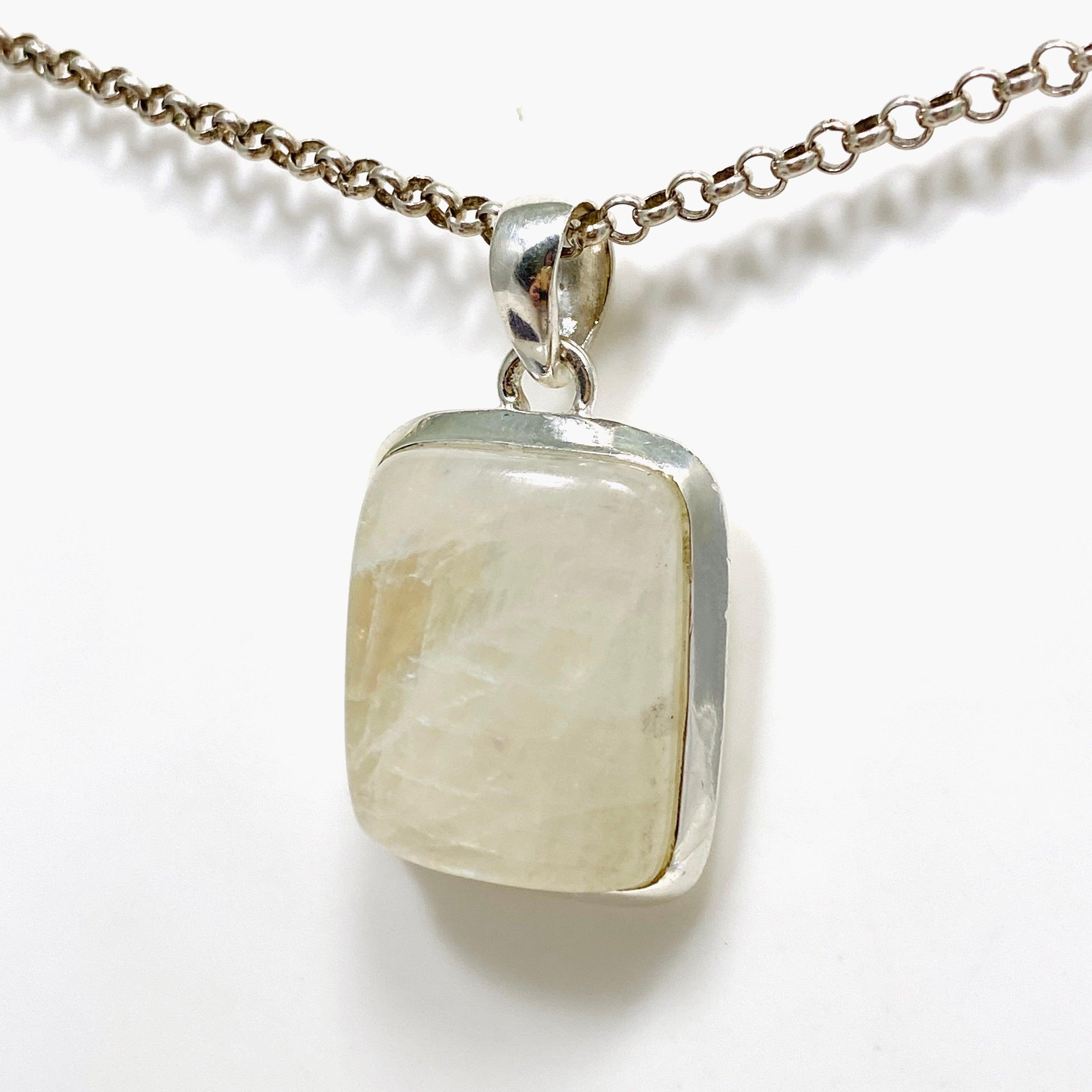 Moonstone Rectangular Pendant Necklace KPGJ4260 - Elegant Healing Crystal Jewelry for Women, Perfect for Meditation, Yoga & Spiritual Gifts