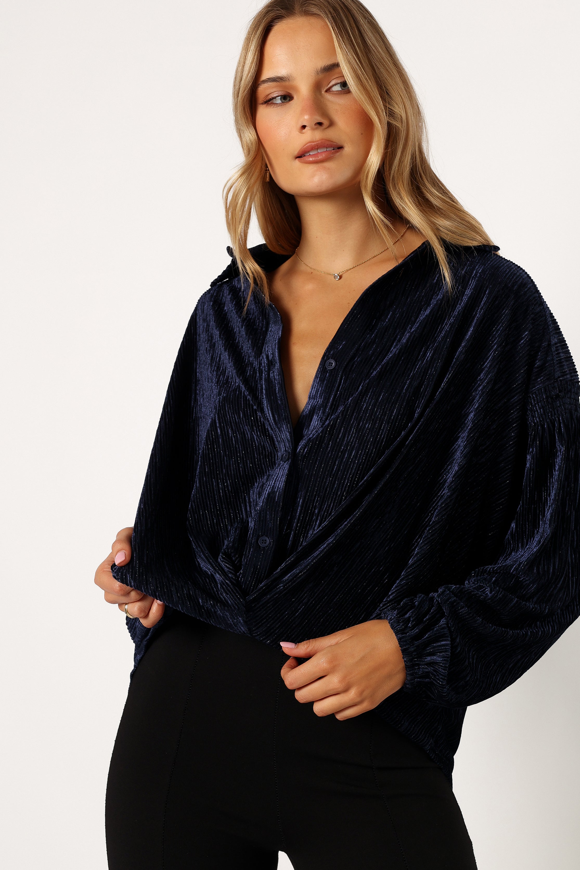 Cadence Women's Long Sleeve Casual T-Shirt - Navy Blue Crew Neck Basic Top for Everyday Wear | Office, Lounge & Layering Essential