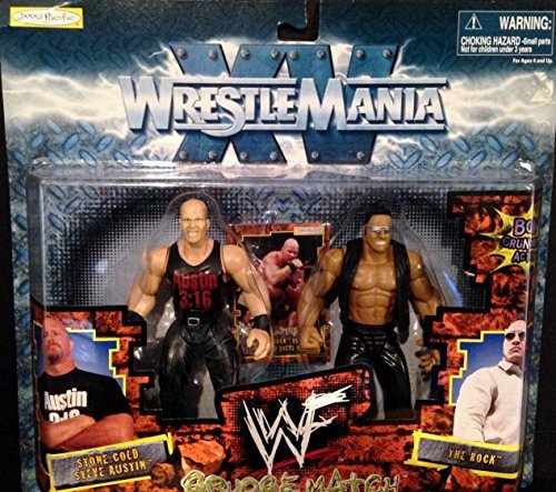 Vintage 1999 WWF Jakks Pacific Grudge Match Wrestling Figure Set - Steve Austin vs. The Rock - Collectible Action Figures for WWE Fans & Nostalgic Collectors - Perfect for Display, Play Battles & Wrestling Memorabilia Collections