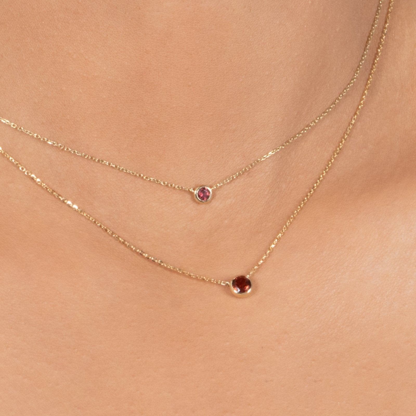 Garnet Station Necklace - Bezel Set in Solid 14k Yellow Gold | Elegant Everyday Jewelry for Women, Perfect Gift for Birthday, Anniversary & Valentine's Day