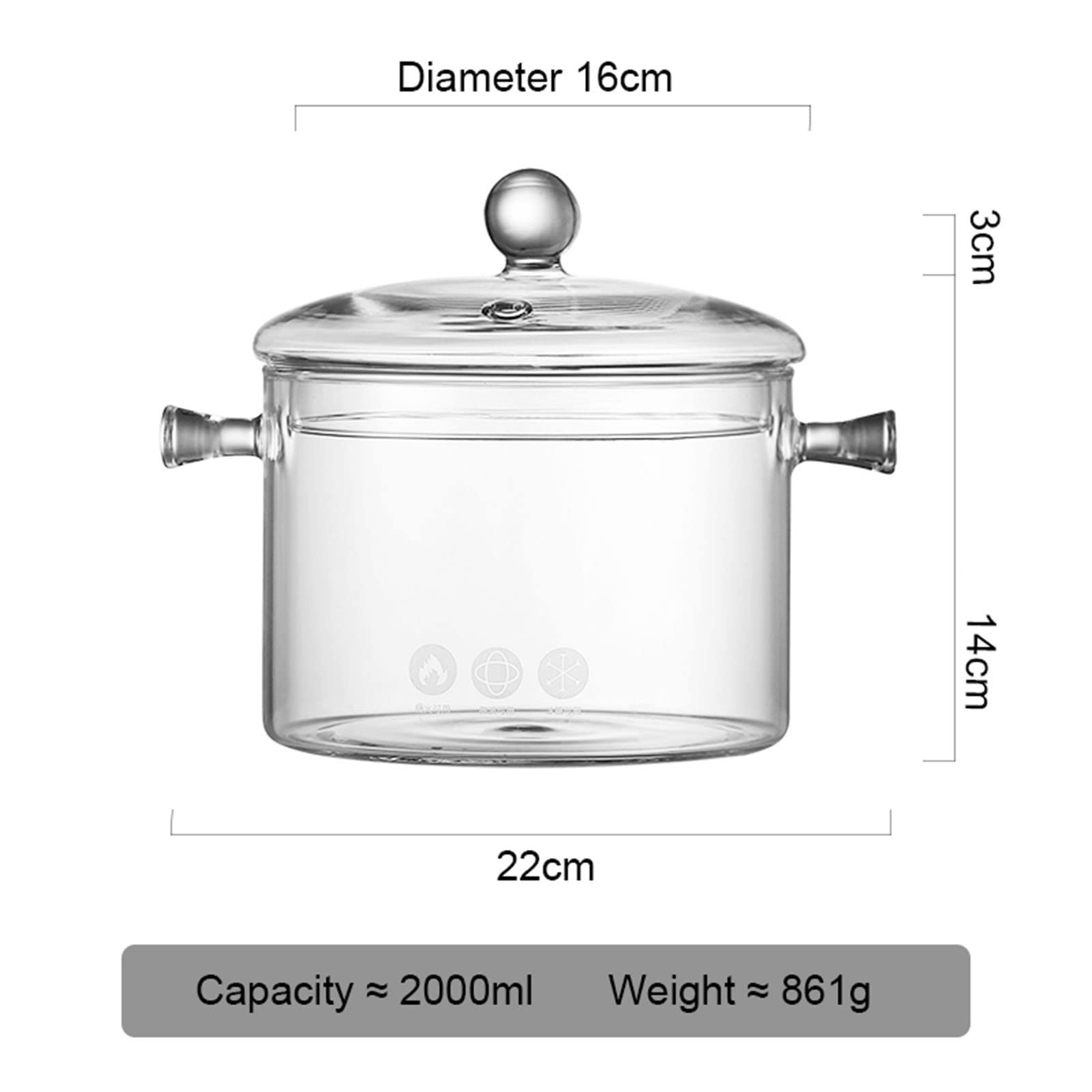 Premium Borosilicate Glass Stovetop Cooking Pot - 2000ml Clear Heat-Resistant Saucepan for Pasta, Instant Noodles, Baby Food, Milk & Hot Pot | Safe for Gas, Electric & Induction Cooktops | Ideal for Family Meals & Meal Prep