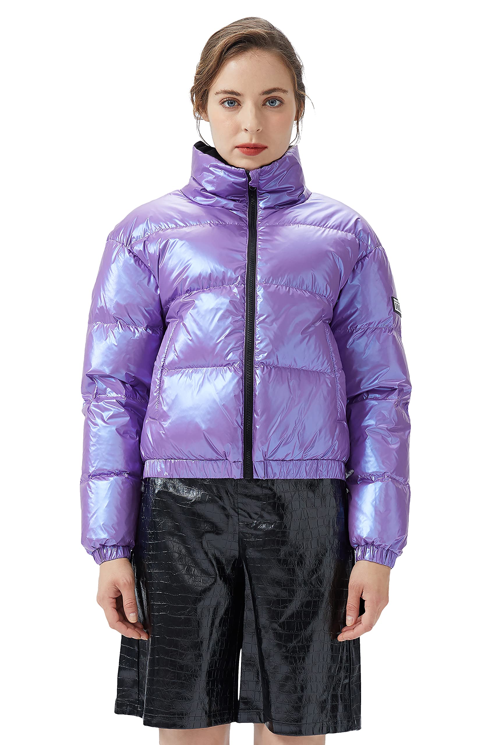 Orolay Women's Ultra Short Down Coat Glossy Puffer Jacket - Petite Winter Coat with Stand Collar | Warm & Stylish for Cold Weather, Outdoor Activities & City Fashion