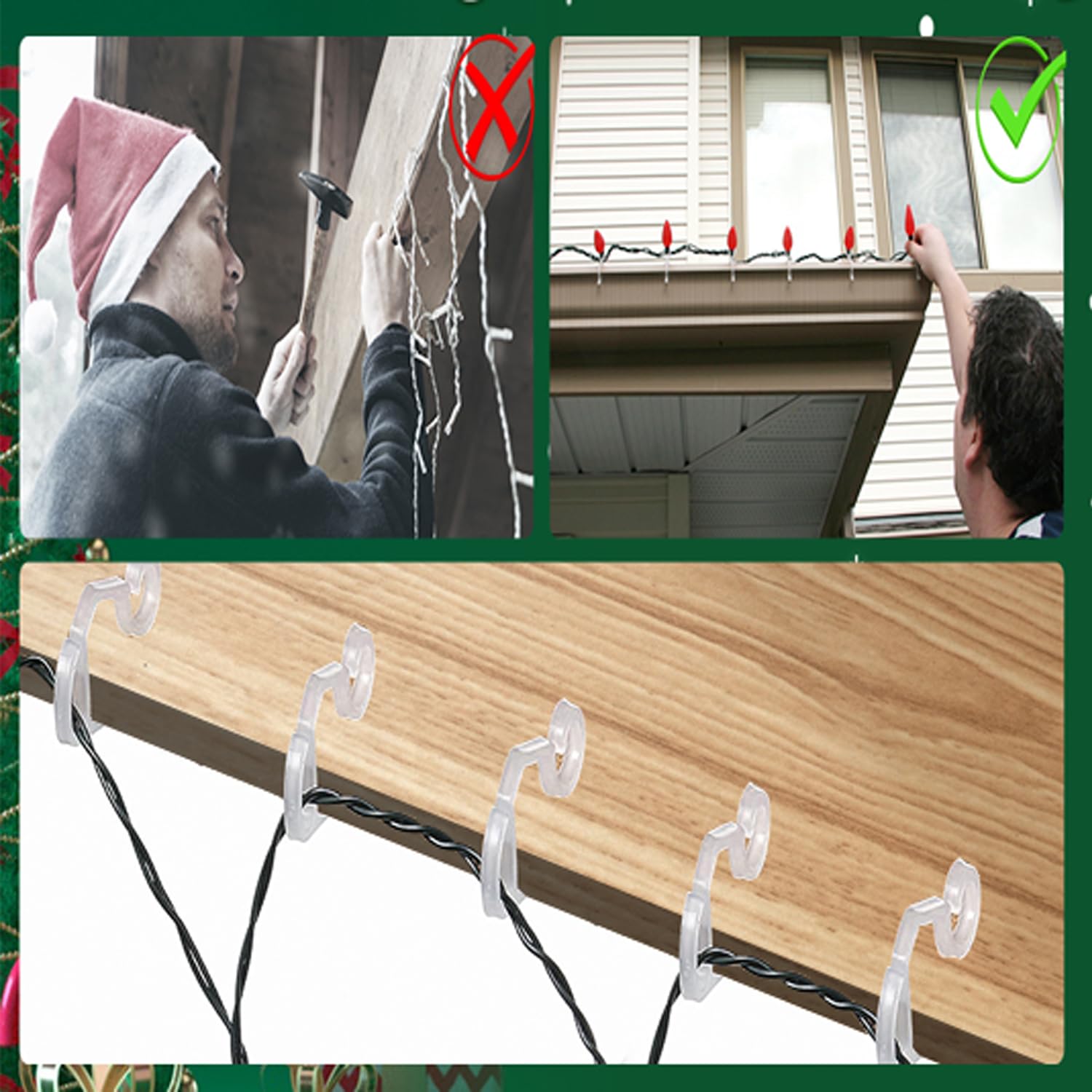 100Pcs Christmas Light Clips - Heavy Duty Outdoor Gutter Hooks for Holiday String Lights | Weatherproof No Tools Required Light Clips | Perfect for Roof, Fence & Christmas Tree Decoration