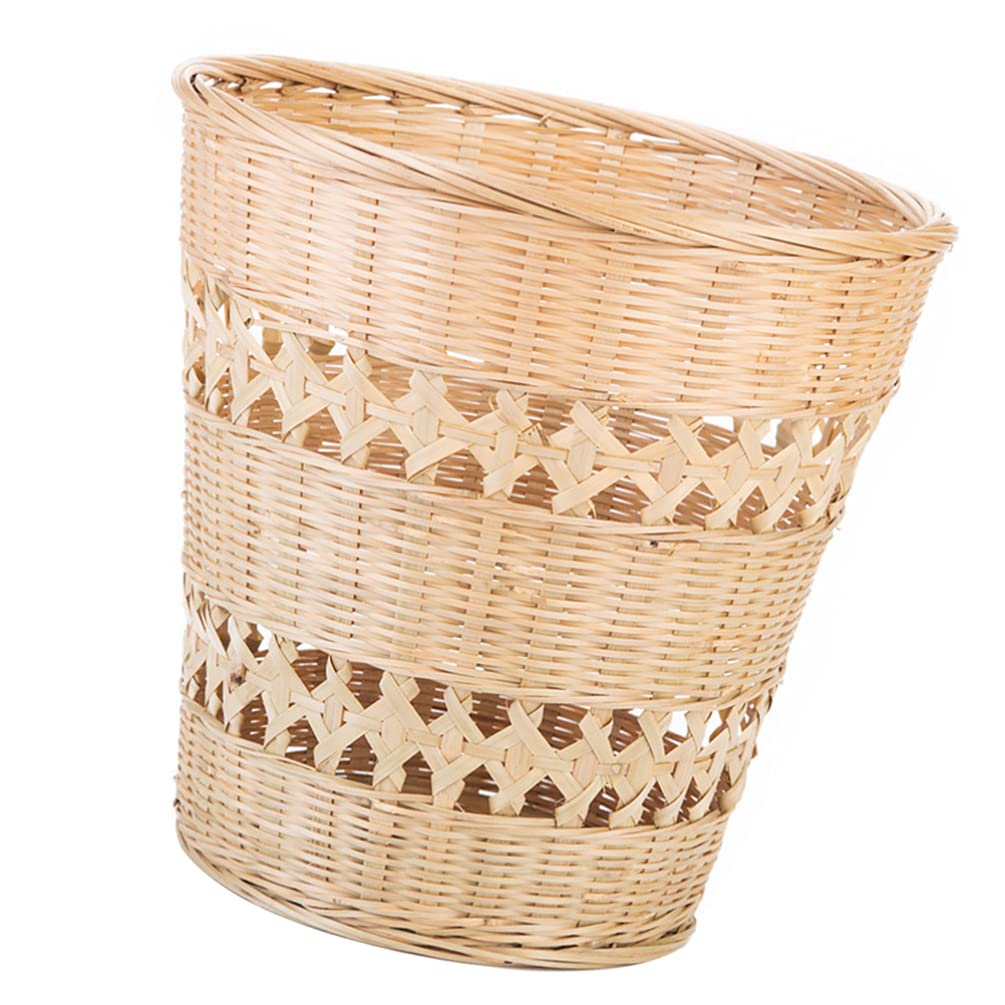 Handmade Bamboo Trash Can - Eco-Friendly Woven Waste Basket for Home & Office - Rustic Style Natural Paper Rubbish Container - Perfect for Living Room, Bedroom, Bathroom & Kitchen Organization