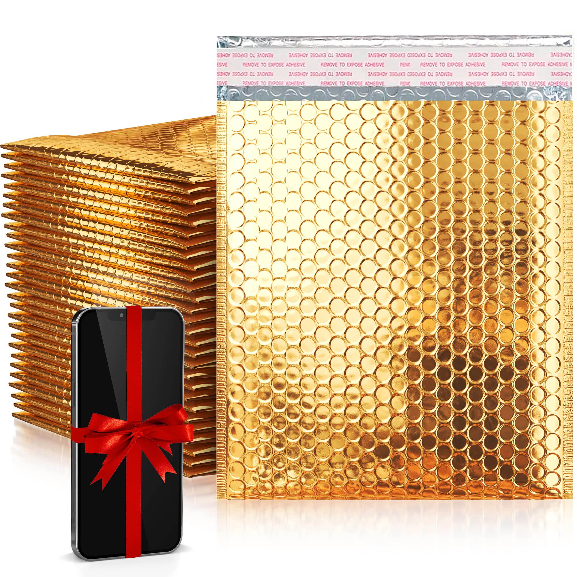 AMZ 5x9 Inch Metallic Bubble Mailers - 200 Pack Gold Self-Seal Padded Shipping Envelopes | Waterproof Metalized Foil Mailing Bags | Durable Gift Packaging for Jewelry, Cosmetics & Small Items | Ecommerce, Amazon FBA & Online Store Shipping Solution