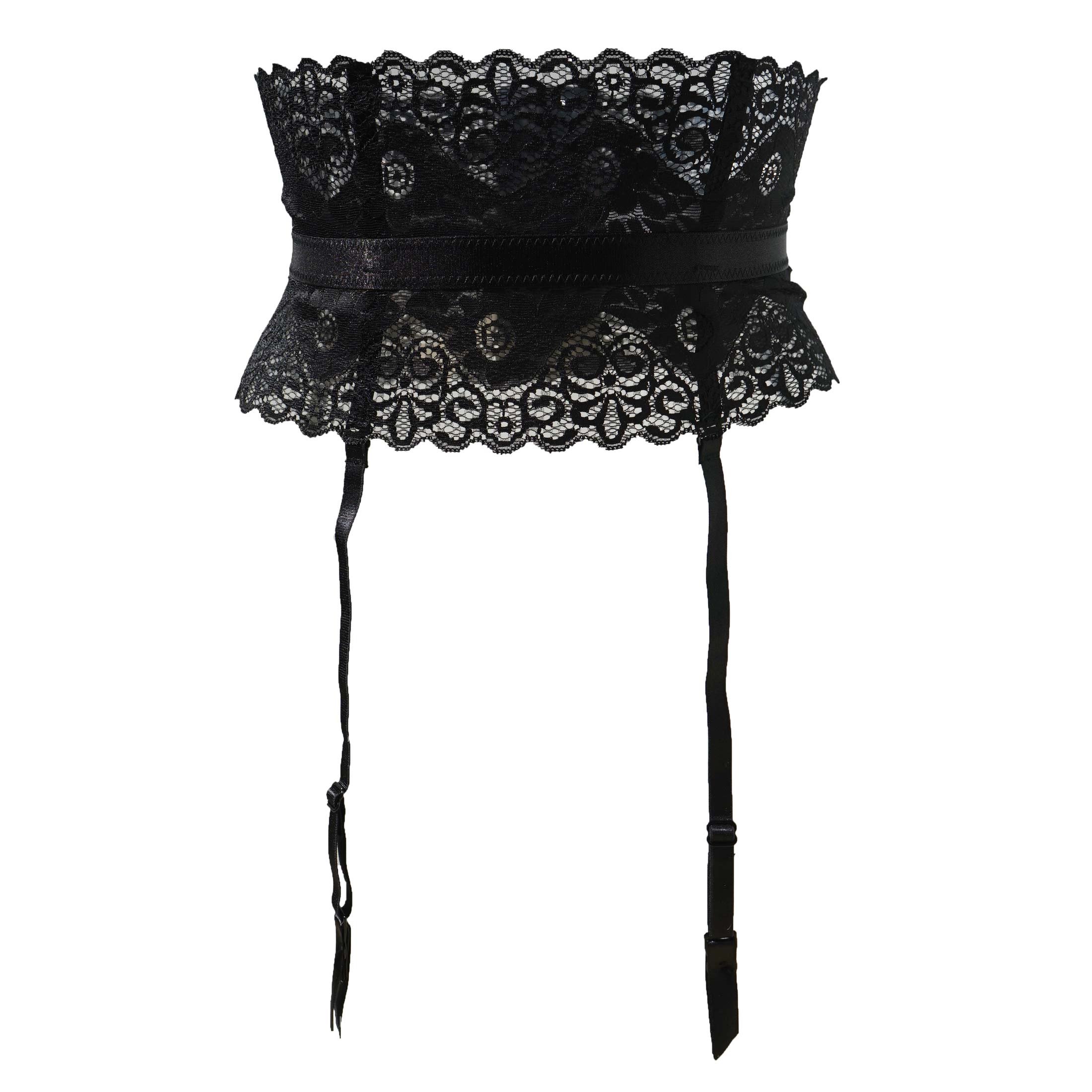 Sexy Black Lace Garter Belt for Women with 4 Adjustable Straps & Metal Buckles - Perfect for Stockings, Lingerie Sets, Bridal Nightwear and Special Occasions