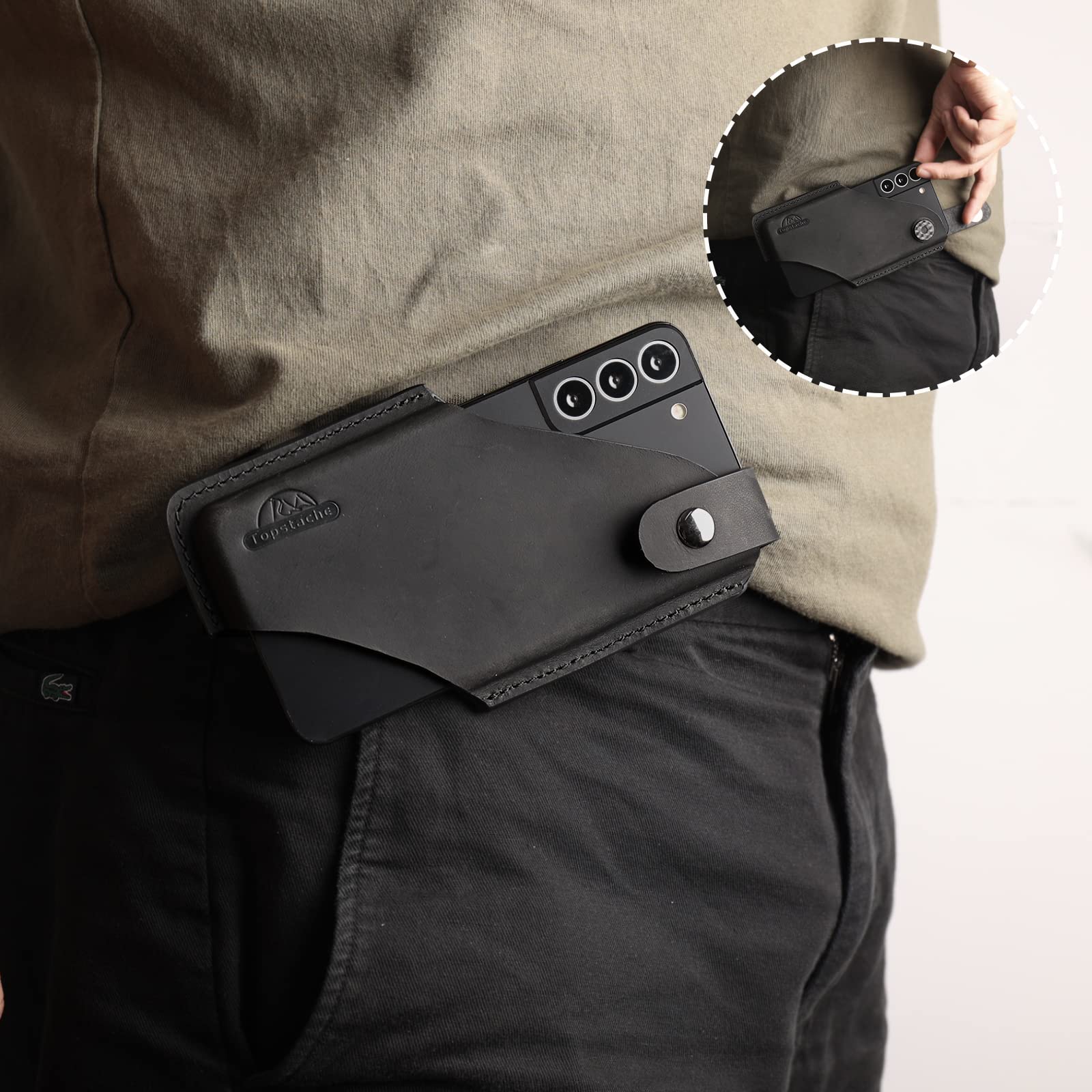 Premium Leather Phone Holster with Magnetic Closure - Belt Clip Loop Case Compatible with iPhone & Samsung (Black, Medium) | Perfect for Work, Travel & Outdoor Activities